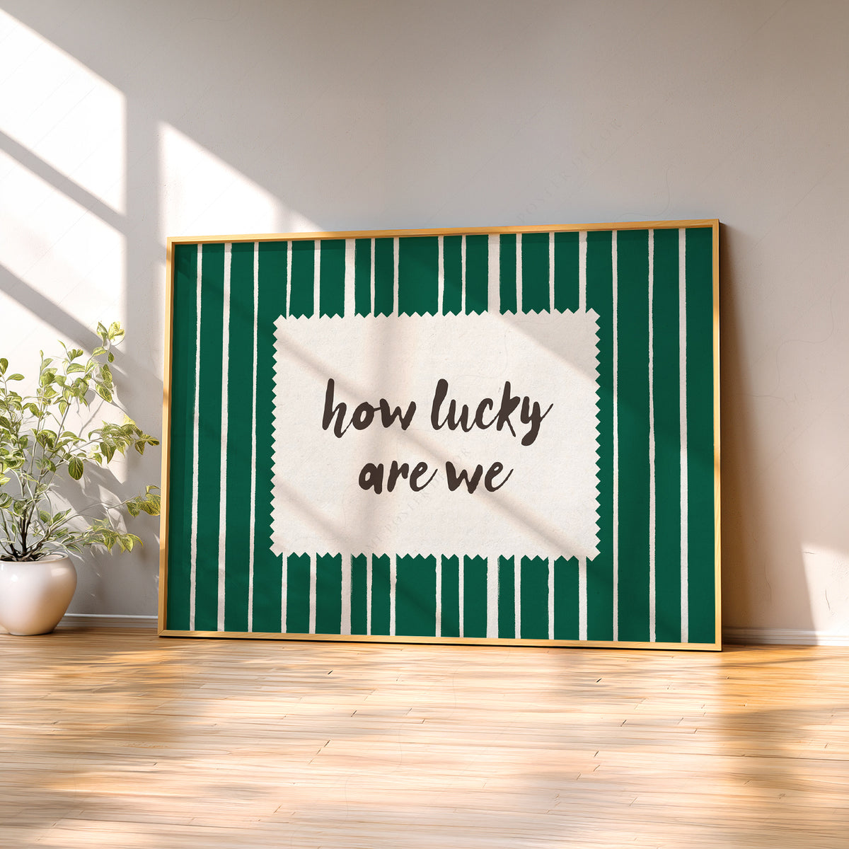 How Lucky Are We Green Stripe Quote Art Print — artwork preview 2