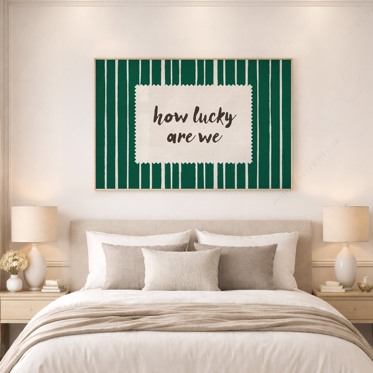 How Lucky Are We Green Stripe Quote Art Print — artwork preview 17