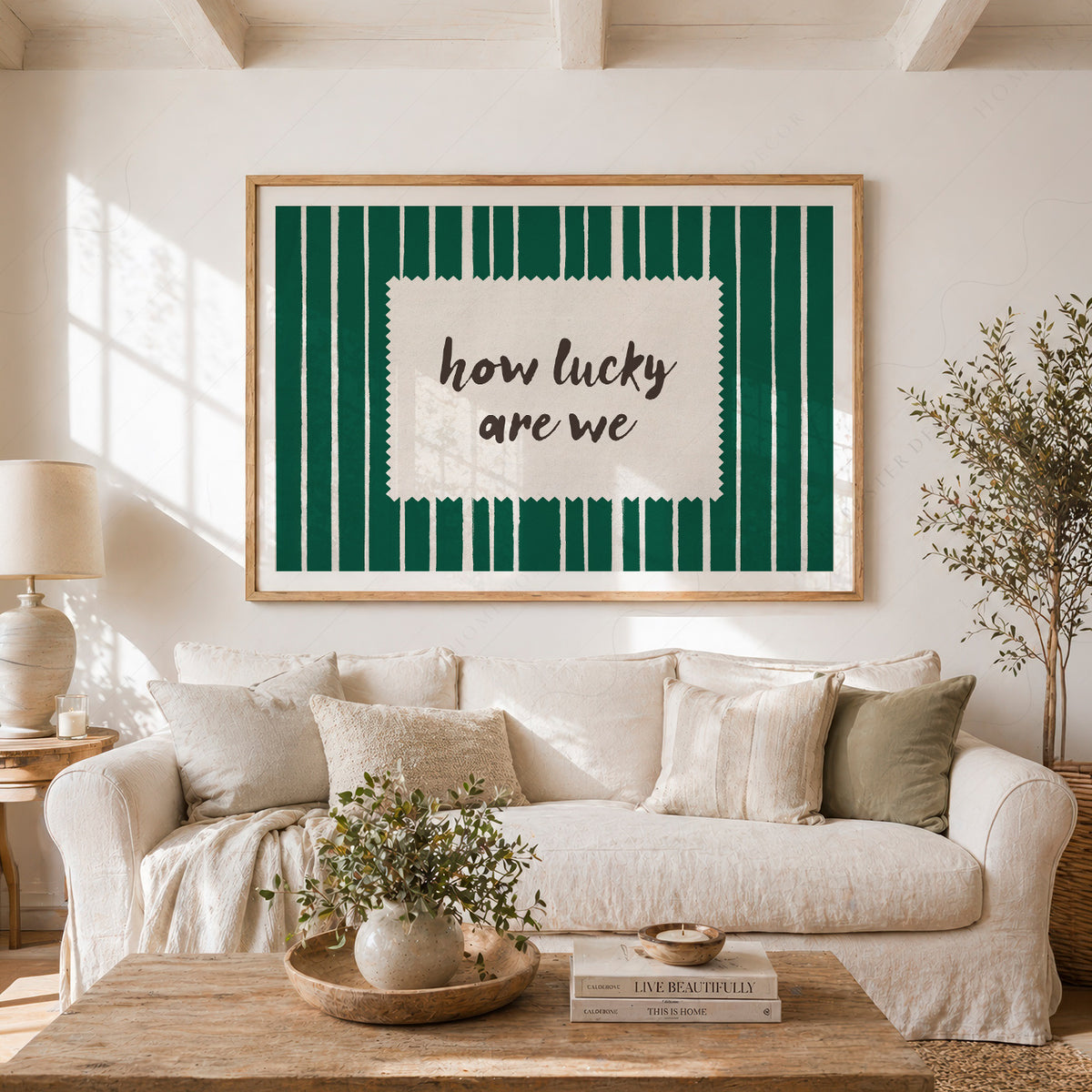 How Lucky Are We Green Stripe Quote Art Print — artwork preview 23