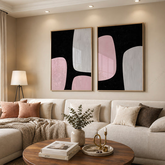 Mid-Century Modern Abstract Set of 2 Prints – Black Pink Wall Art – 51-12 — artwork preview 12