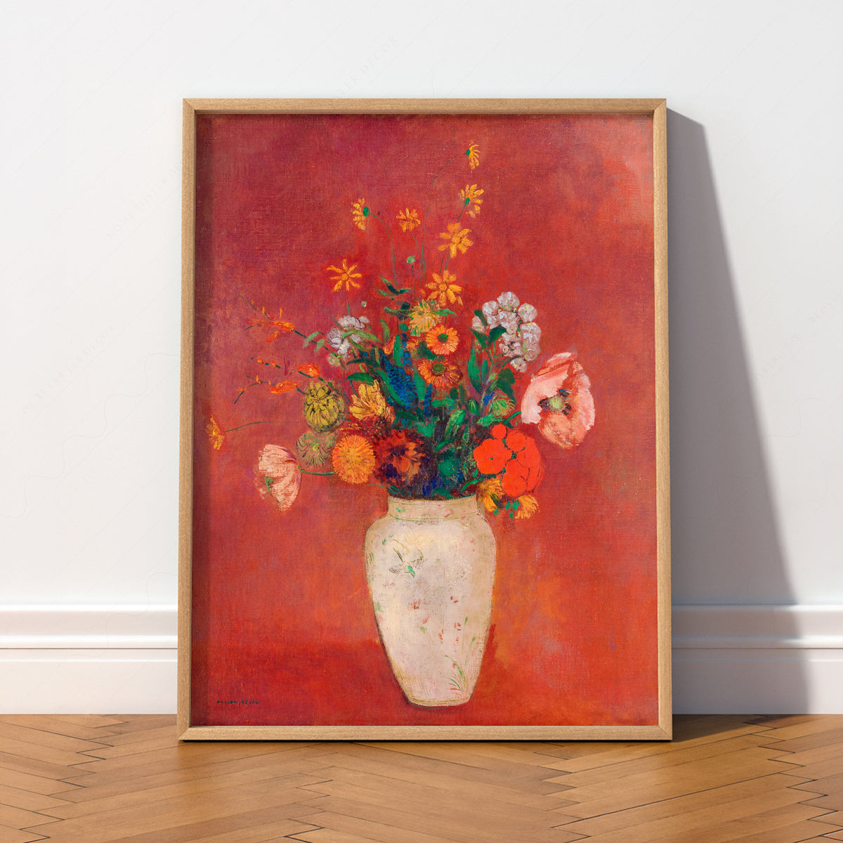 Odilon Redon Flowers against a Red Background Art Print — artwork preview 2
