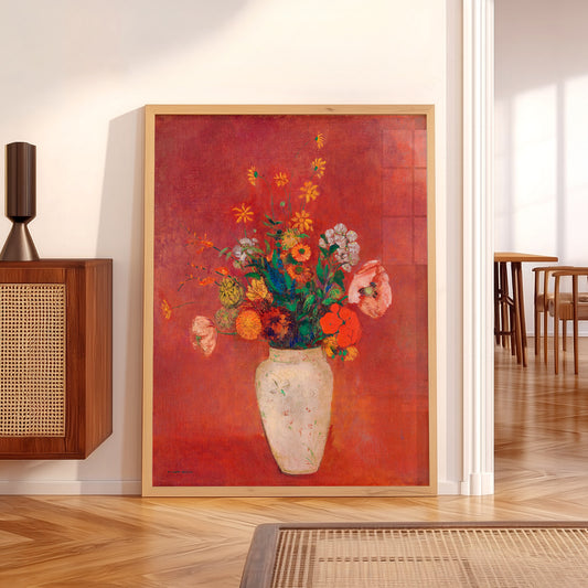 Odilon Redon Flowers against a Red Background Art Print — artwork preview 5