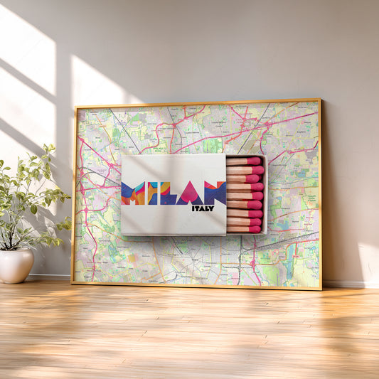 Milan Italy Matchbox Print – Retro Travel Poster City Map Wall Art — artwork preview 2