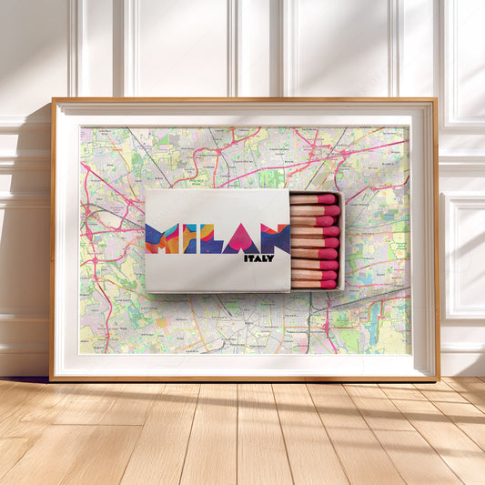 Milan Italy Matchbox Print – Retro Travel Poster City Map Wall Art — artwork preview 5