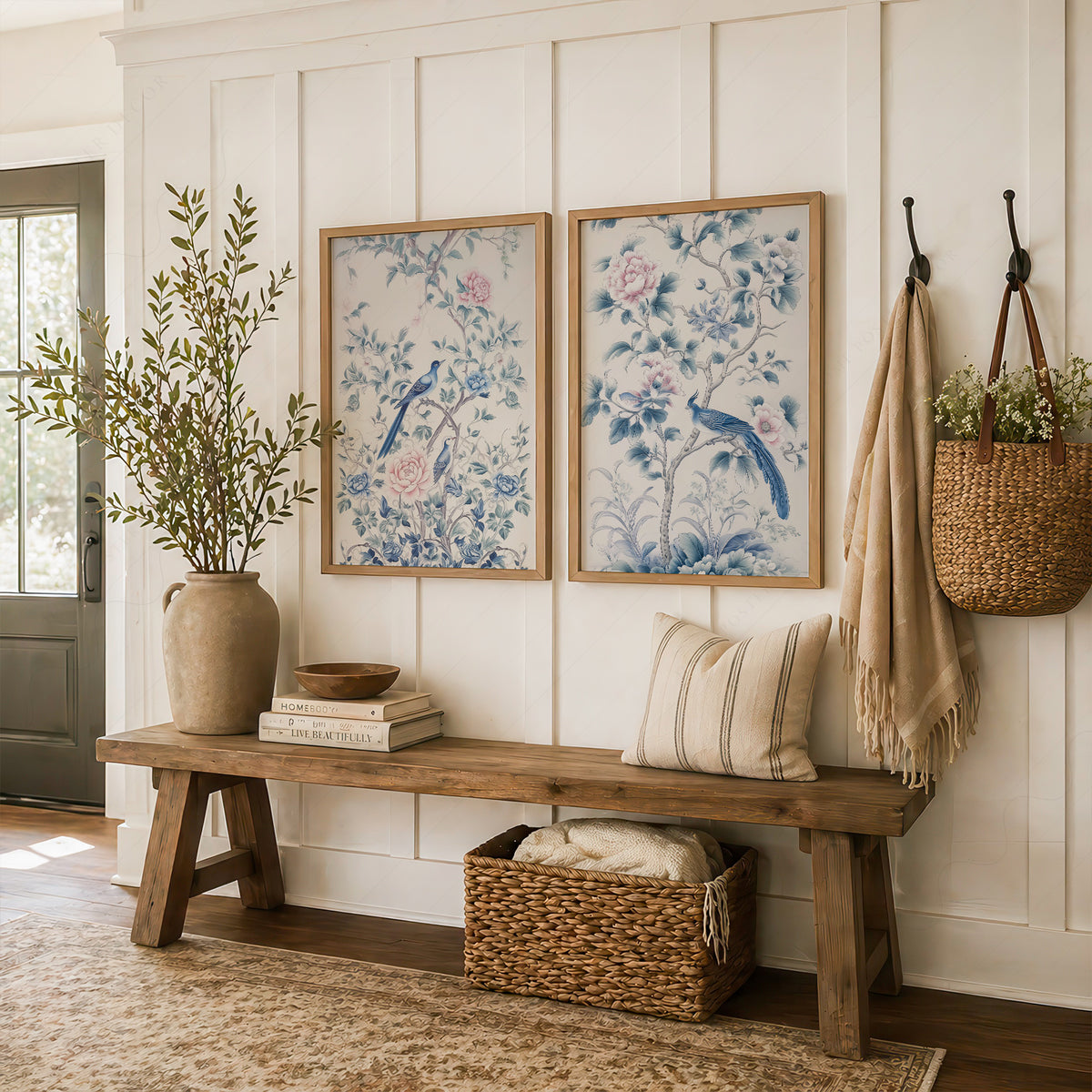 Blue Bird and Floral Print Set of 2 – Chinoiserie Wall Art – 55-08 — artwork preview 16