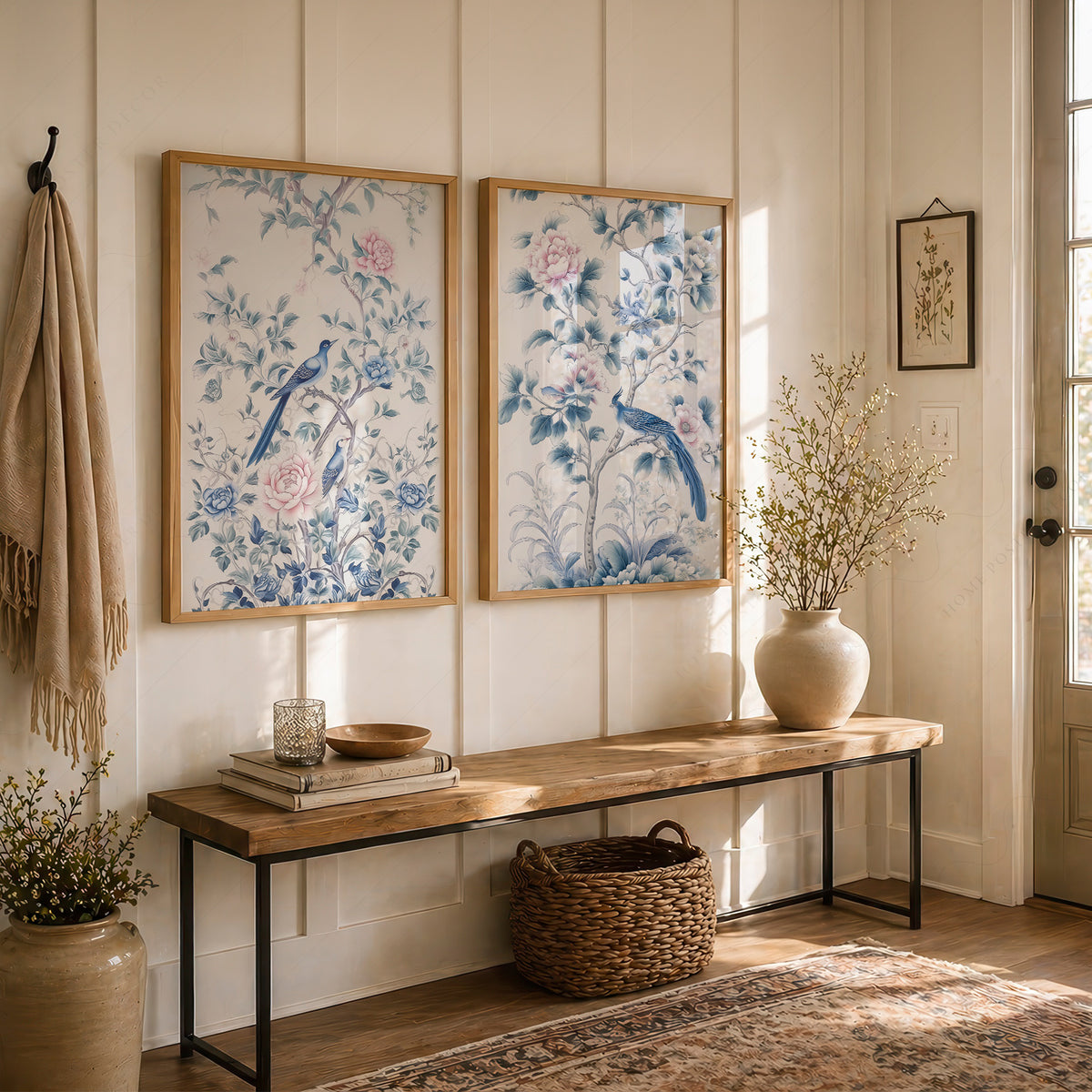 Blue Bird and Floral Print Set of 2 – Chinoiserie Wall Art – 55-08 — artwork preview 7