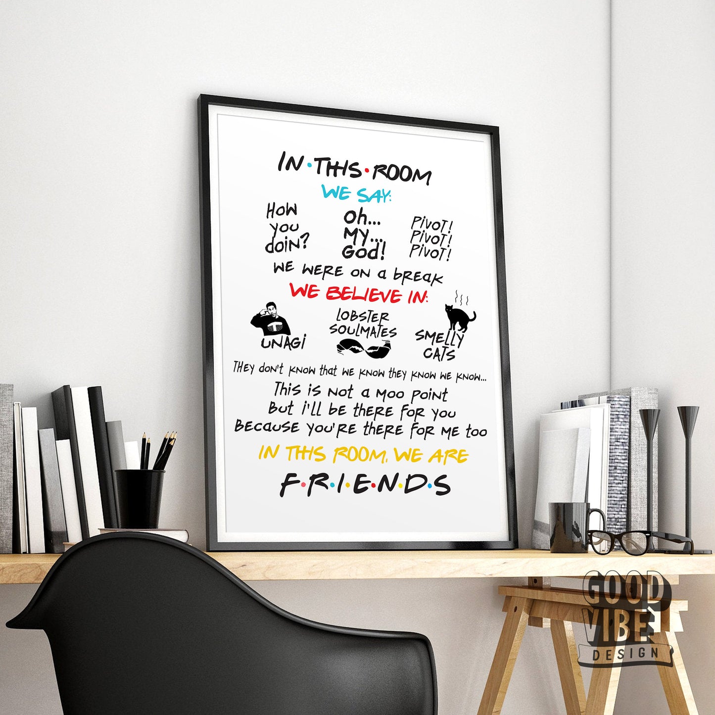 Friends TV Show Poster – In This Room Quotes Print – classic art print reproduction