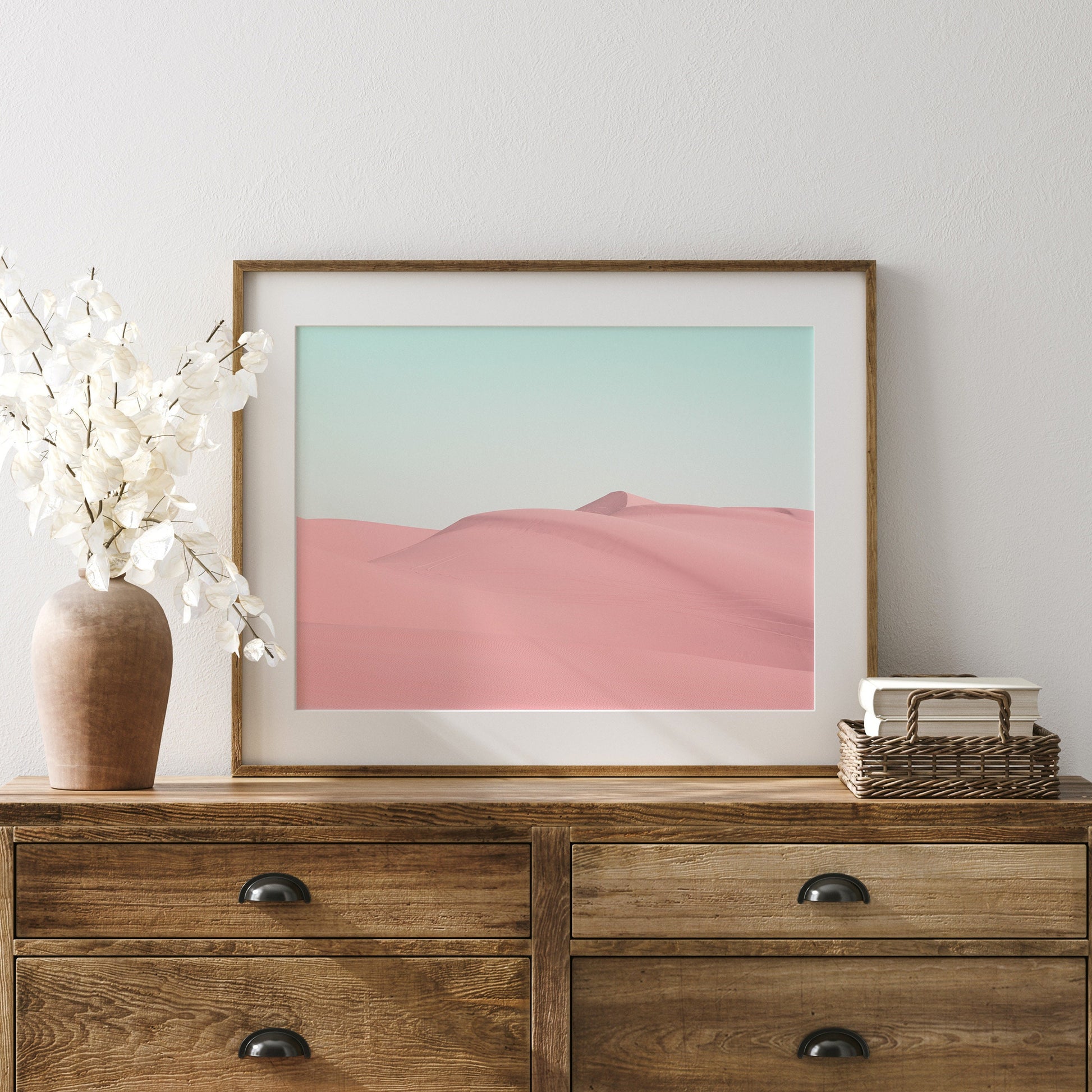 Pink Sand Dunes Print – Minimalist Desert Landscape – art poster for living room