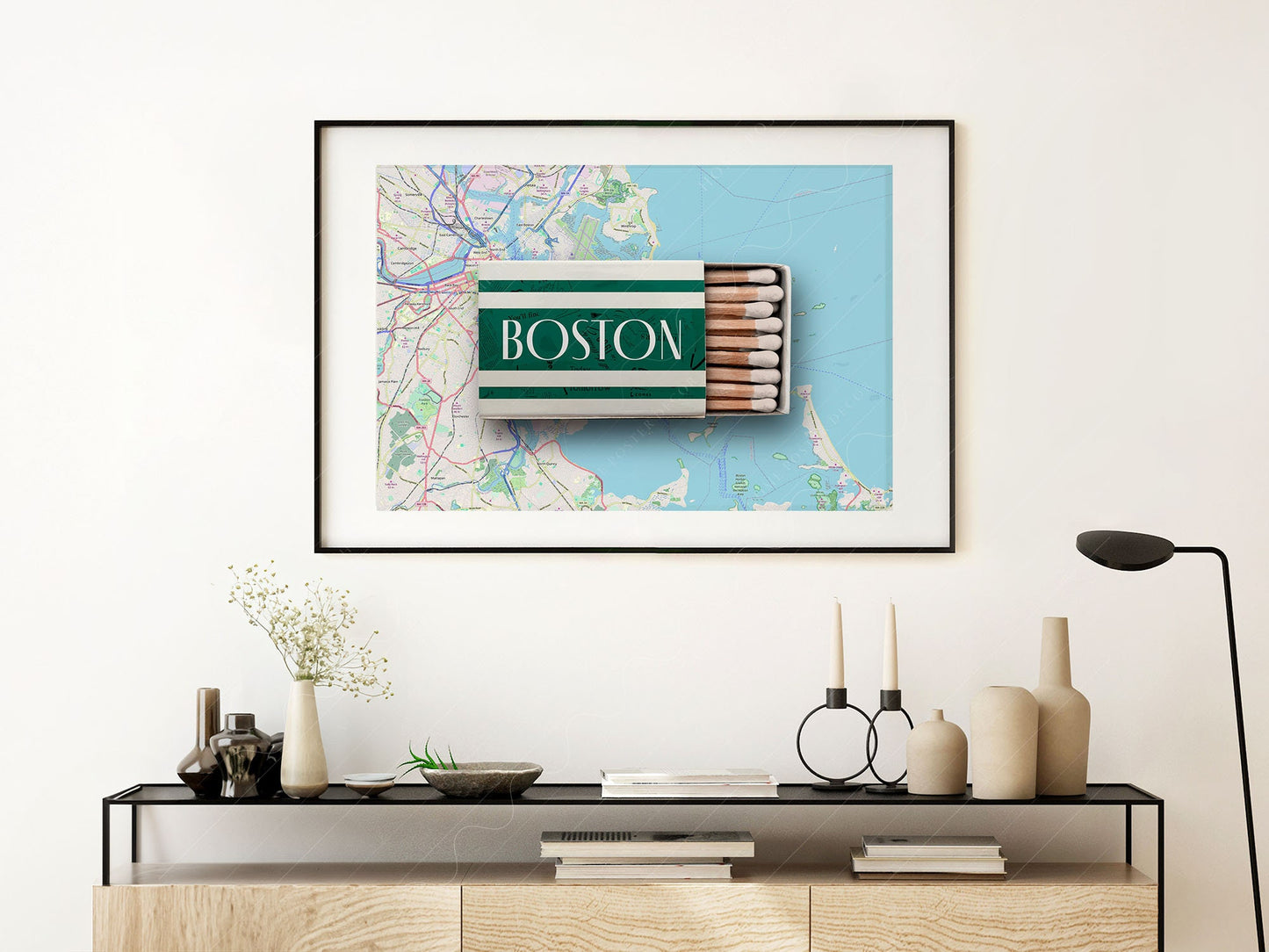 Boston Matchbox Print – Vintage City Map Travel Poster – retro travel wall art print
