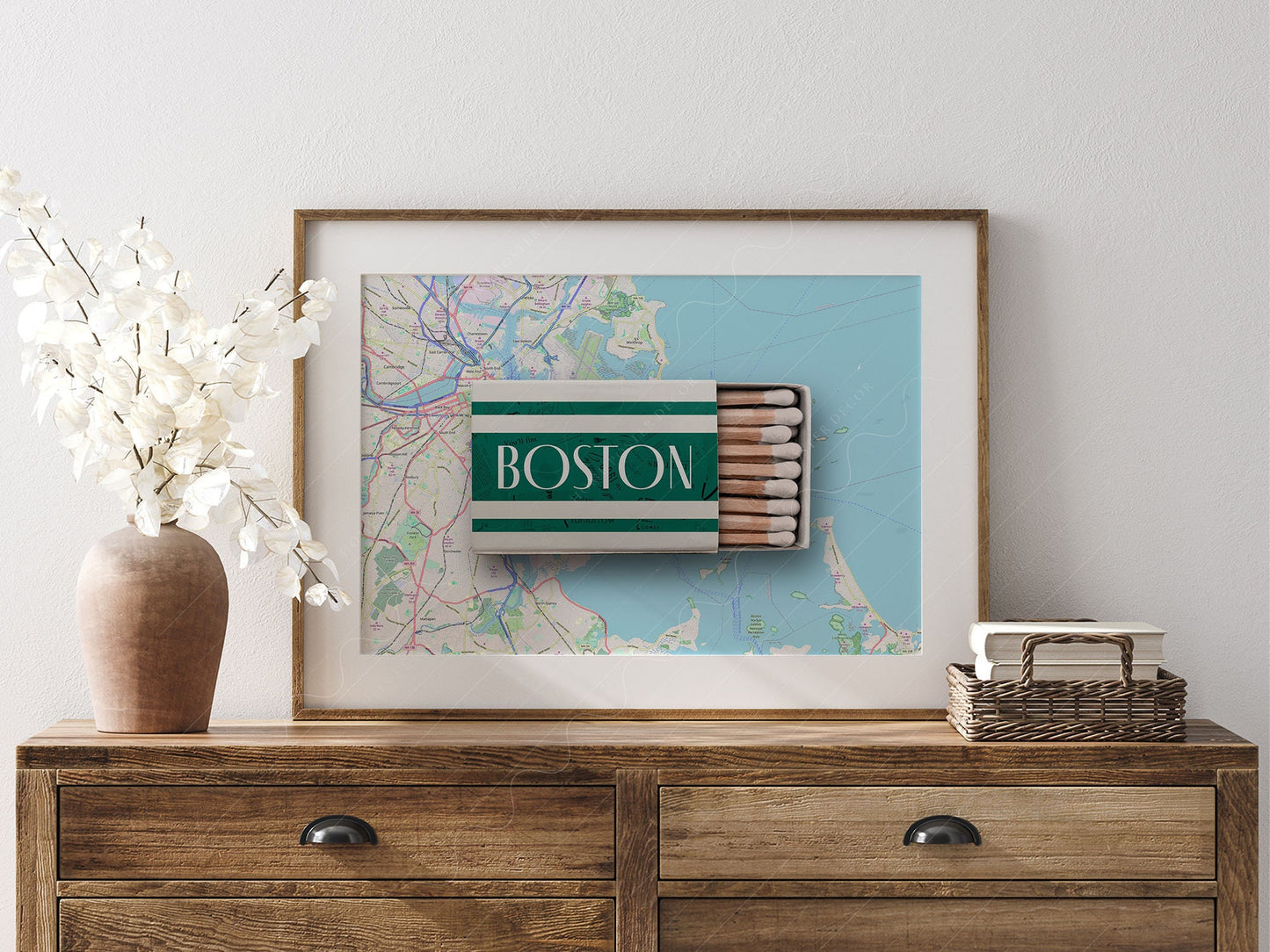 Boston Matchbox Print – Vintage City Map Travel Poster – retro matchbox art wall poster