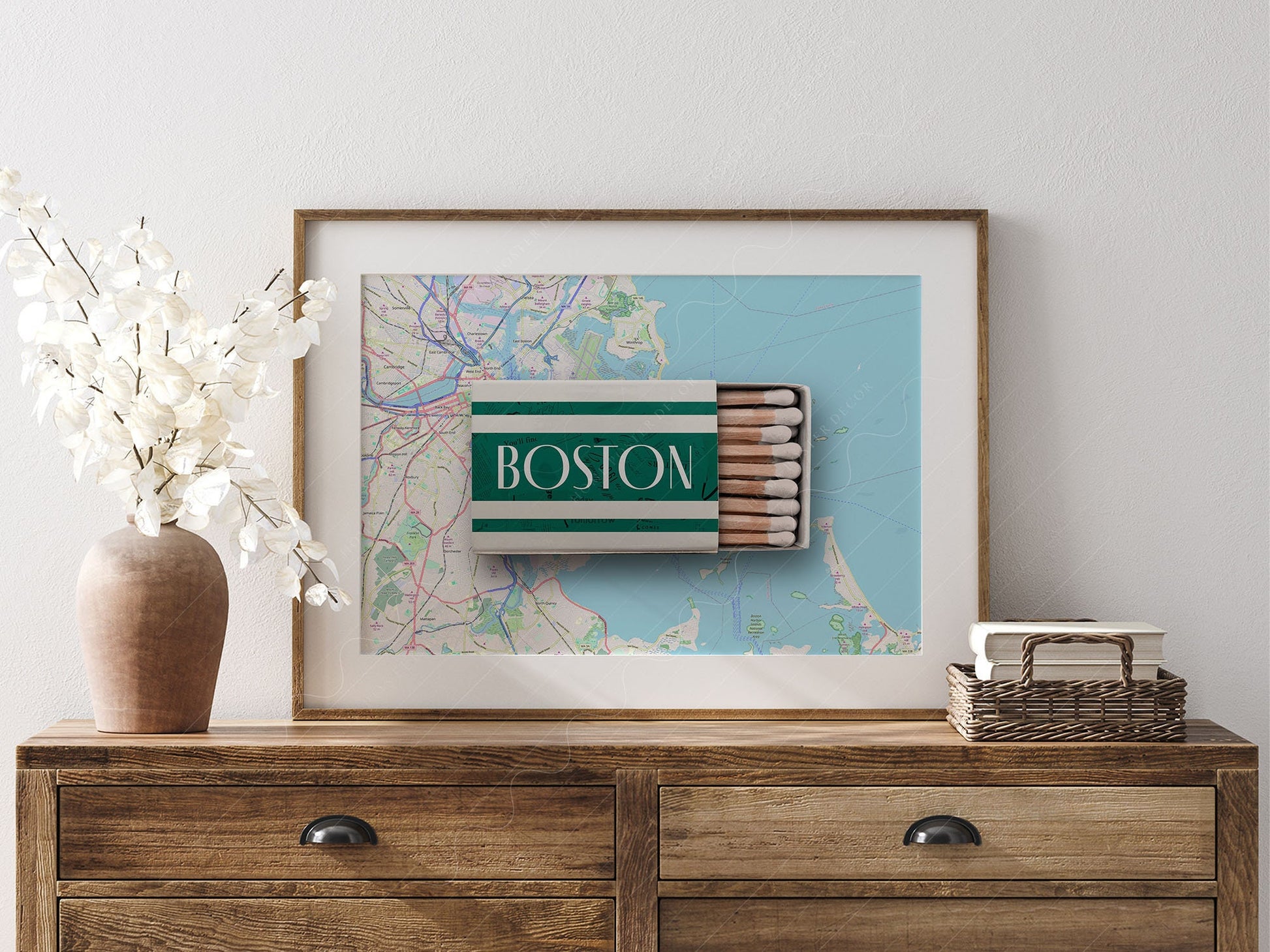 Boston Matchbox Print – Vintage City Map Travel Poster – retro matchbox art wall poster