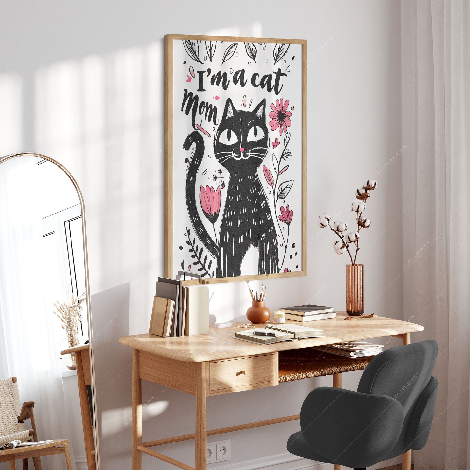 I'm a Cat Mom Art Print – Black Cat Illustration – archival paper art print