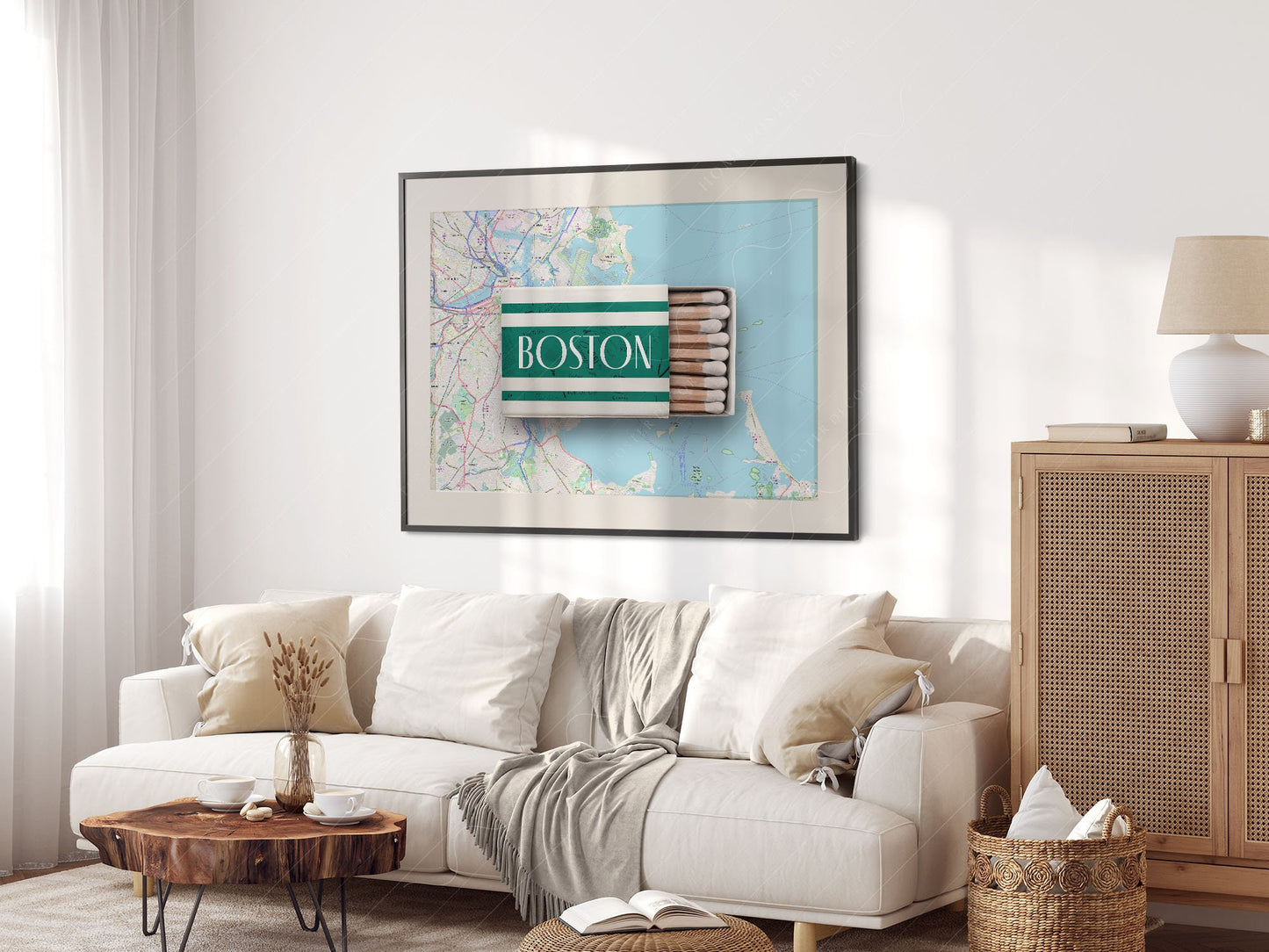 Boston Matchbox Print – Vintage City Map Travel Poster – nostalgic matchbox decor