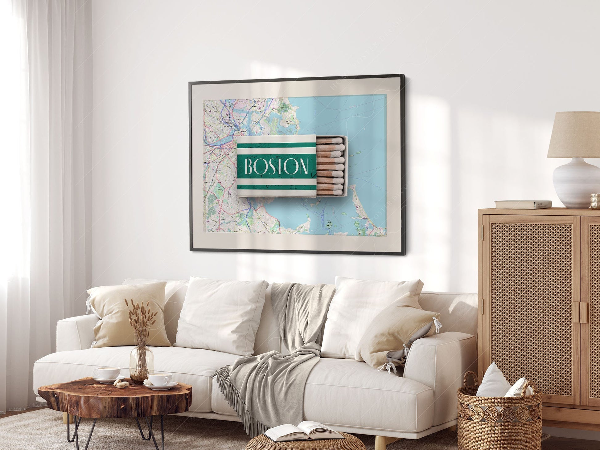 Boston Matchbox Print – Vintage City Map Travel Poster – nostalgic matchbox decor
