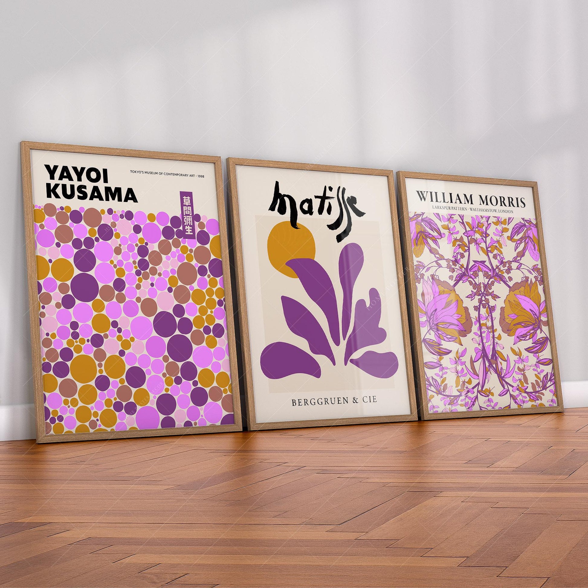 Matisse Morris Kusama Set of 3 Prints – Purple Boho – gallery wall art poster