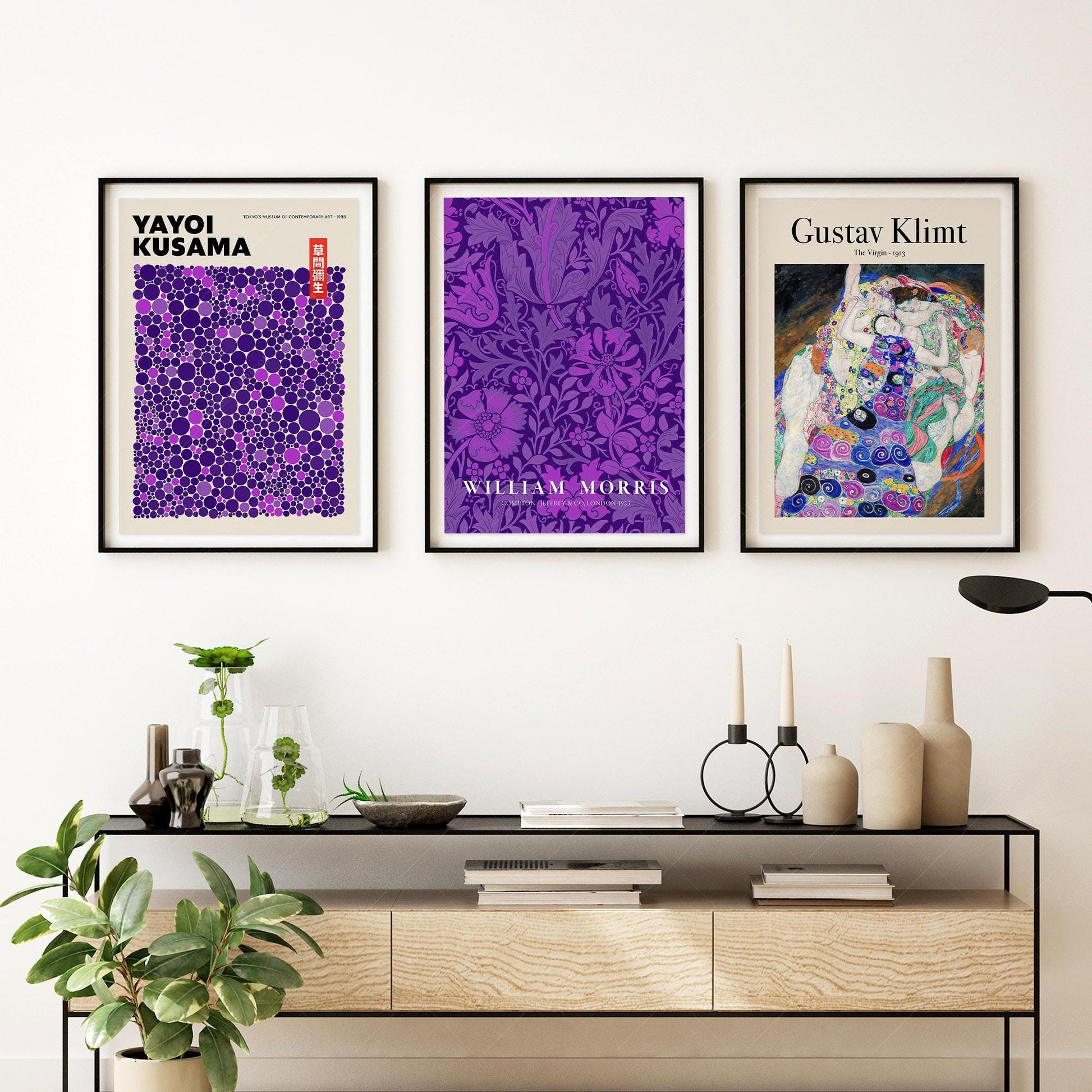 Purple Gallery Wall Set of 3 Prints – Kusama Morris – classic art print reproduction