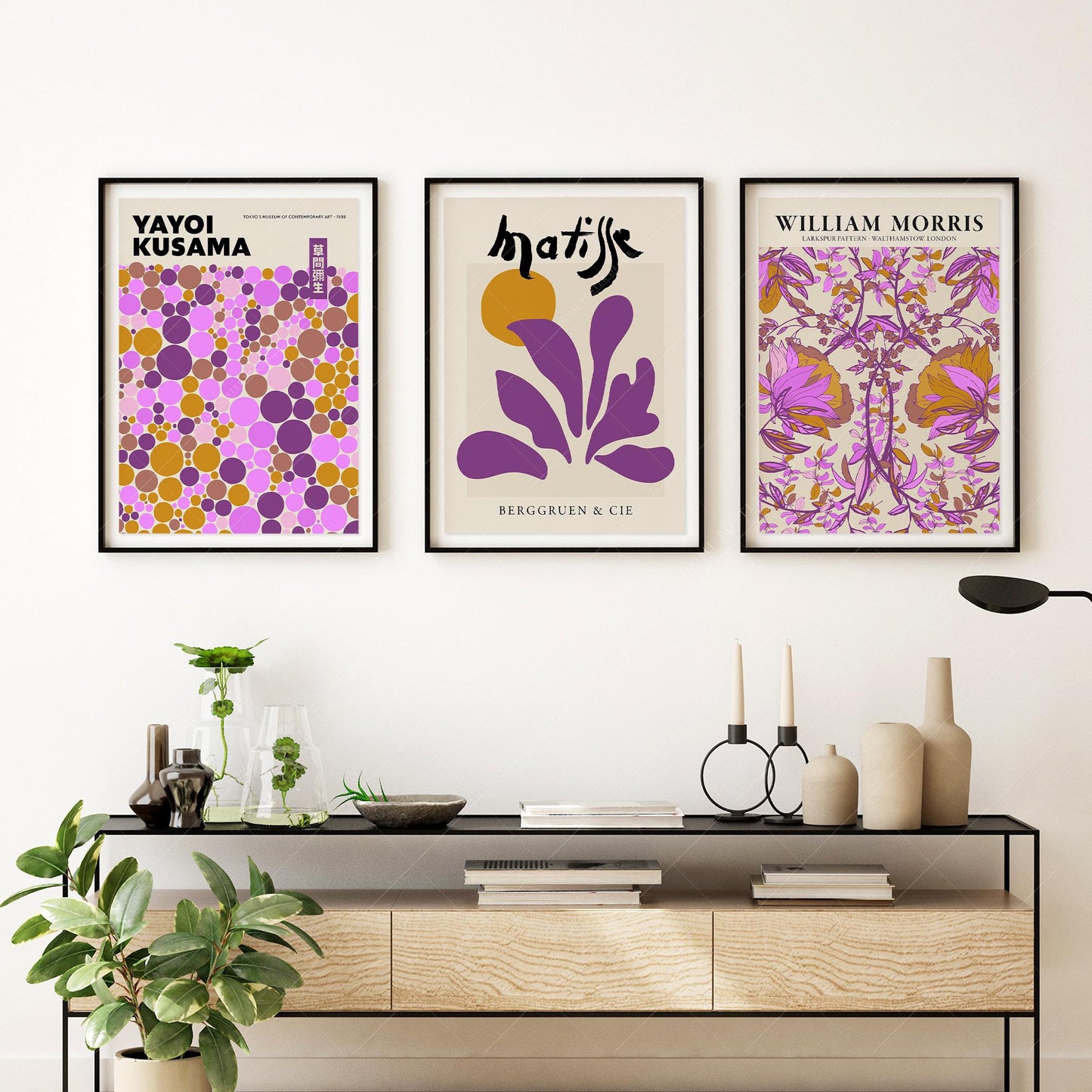 Matisse Morris Kusama Set of 3 Prints – Purple Boho – archival paper art print