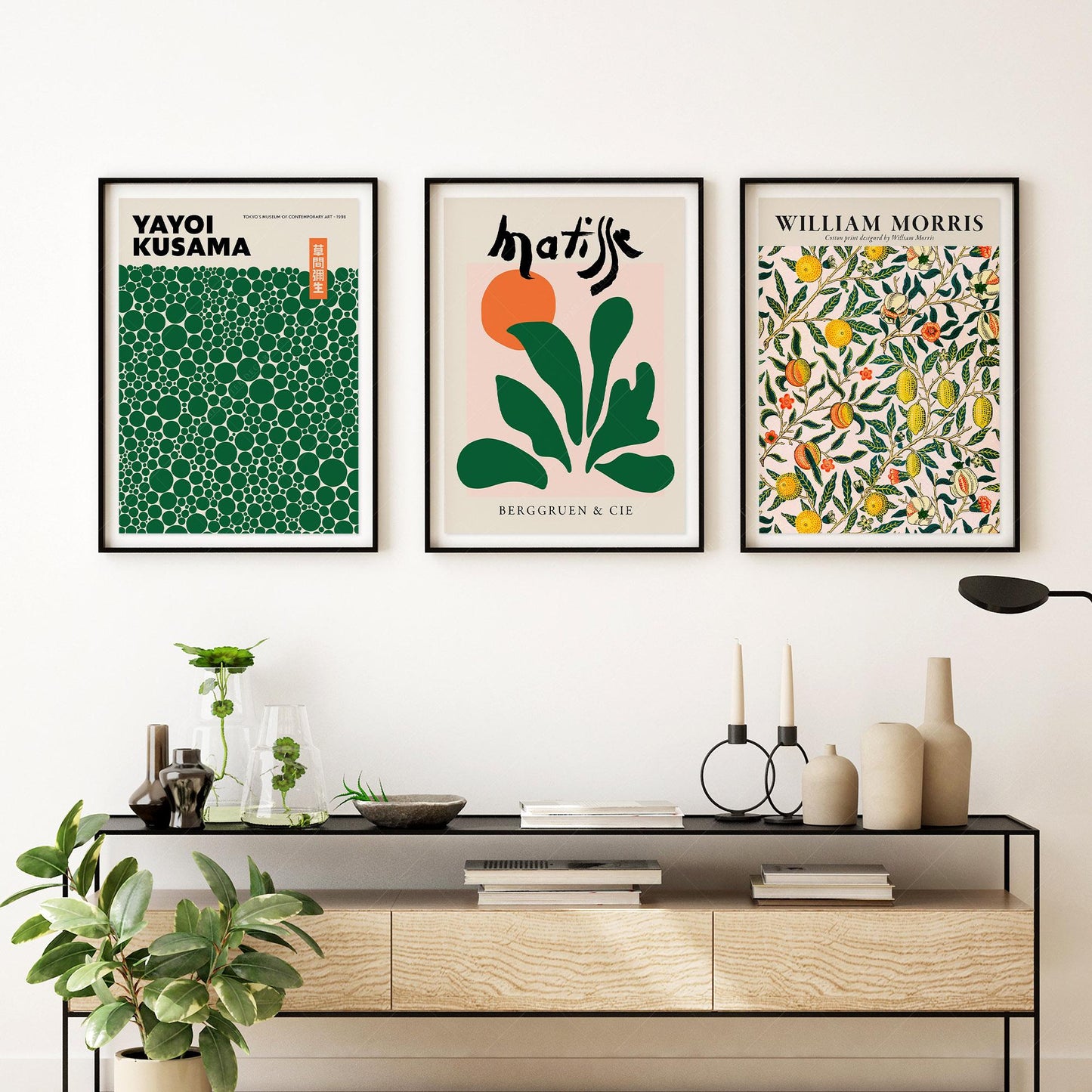 Kusama Matisse William Morris Set of 3 Prints – Green – exhibition poster wall art