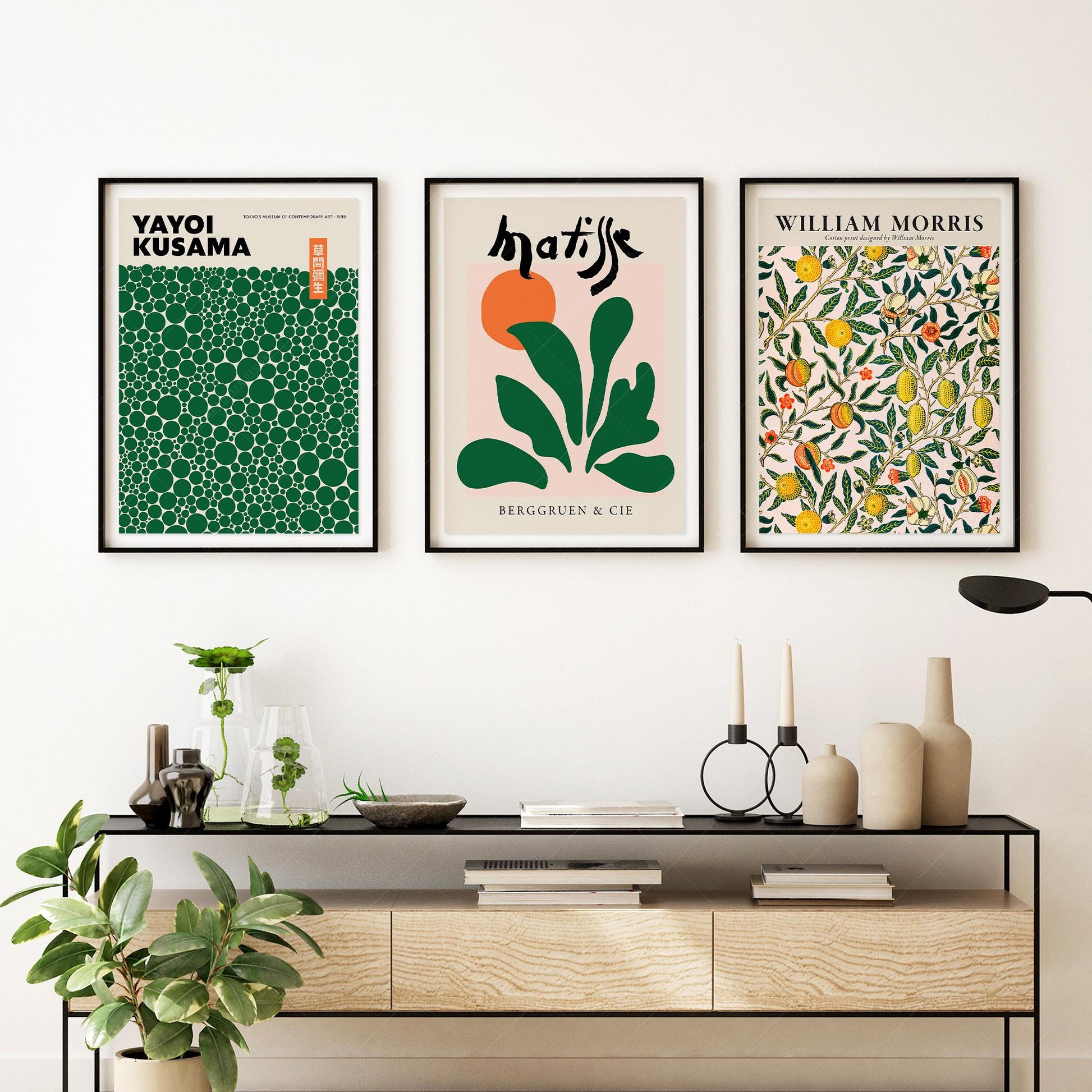 Kusama Matisse William Morris Set of 3 Prints – Green – exhibition poster wall art