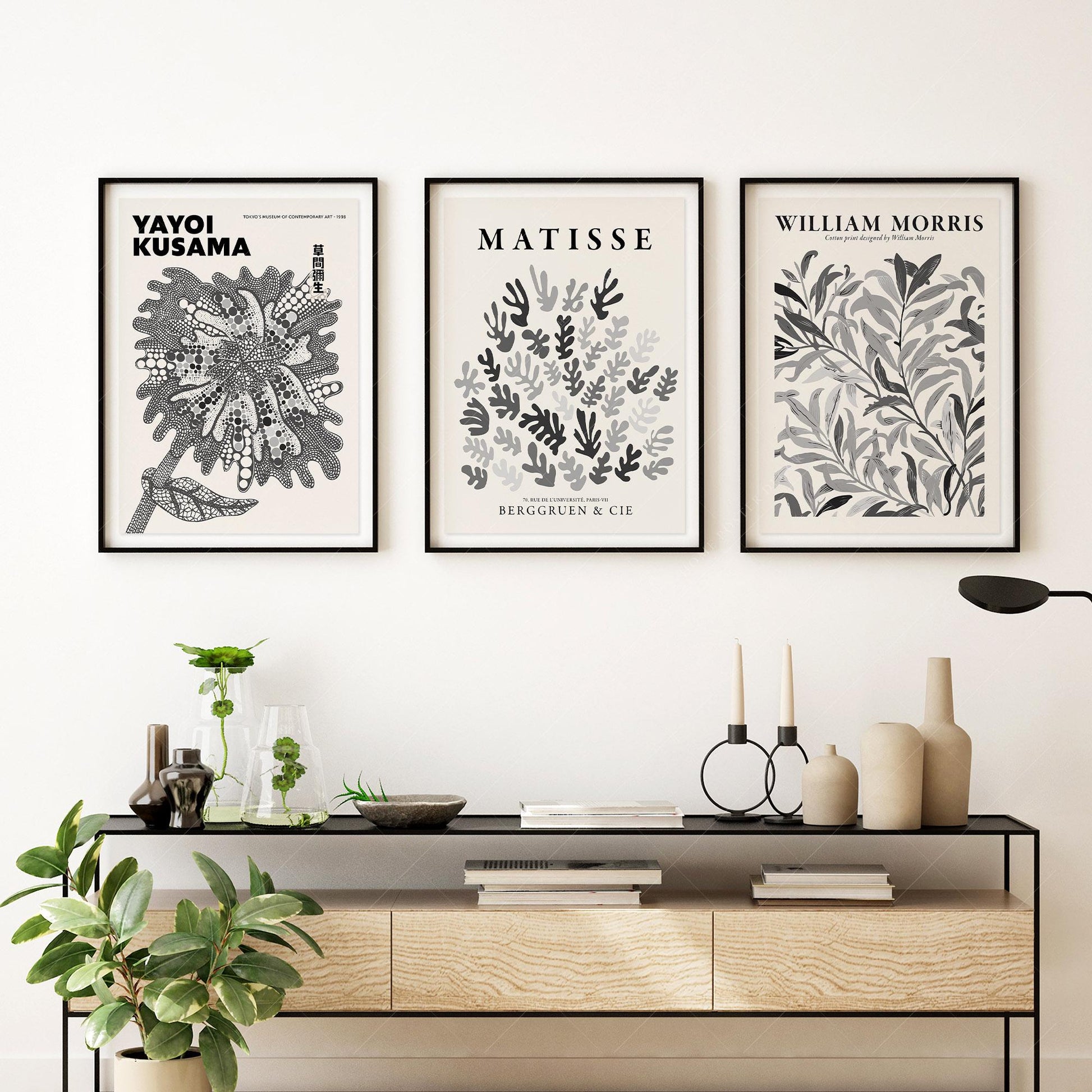 Matisse Kusama William Morris Set of 3 Prints – Black – exhibition poster wall art