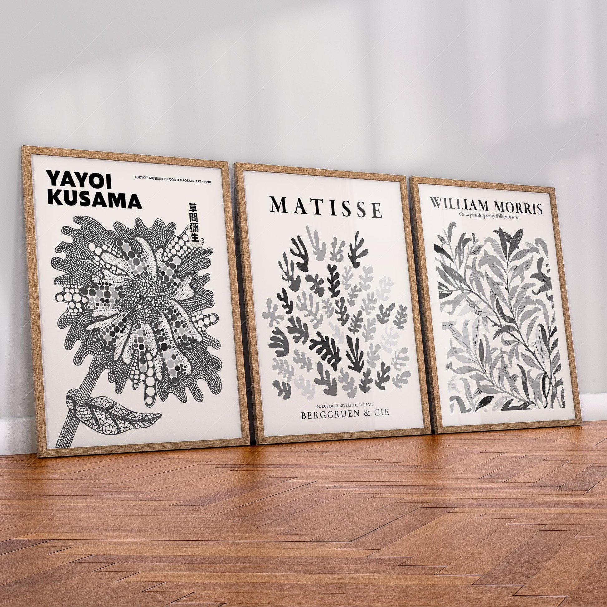 Matisse Kusama William Morris Set of 3 Prints – Black – high quality art print