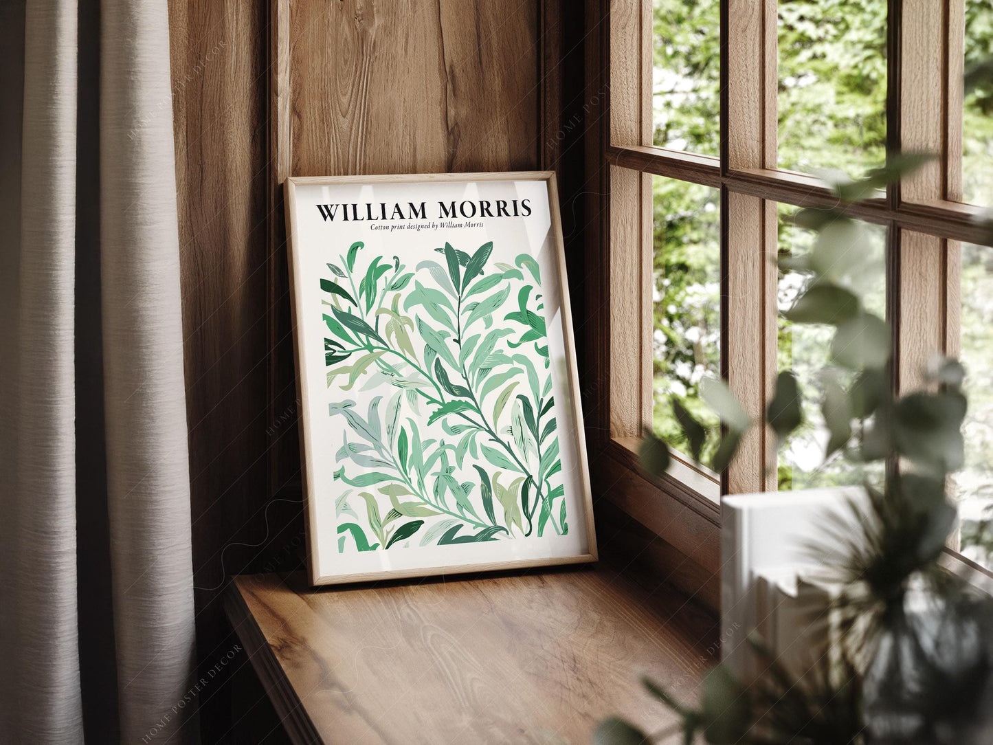 William Morris Green Leaves Cotton Print – Botanical – art poster for living room