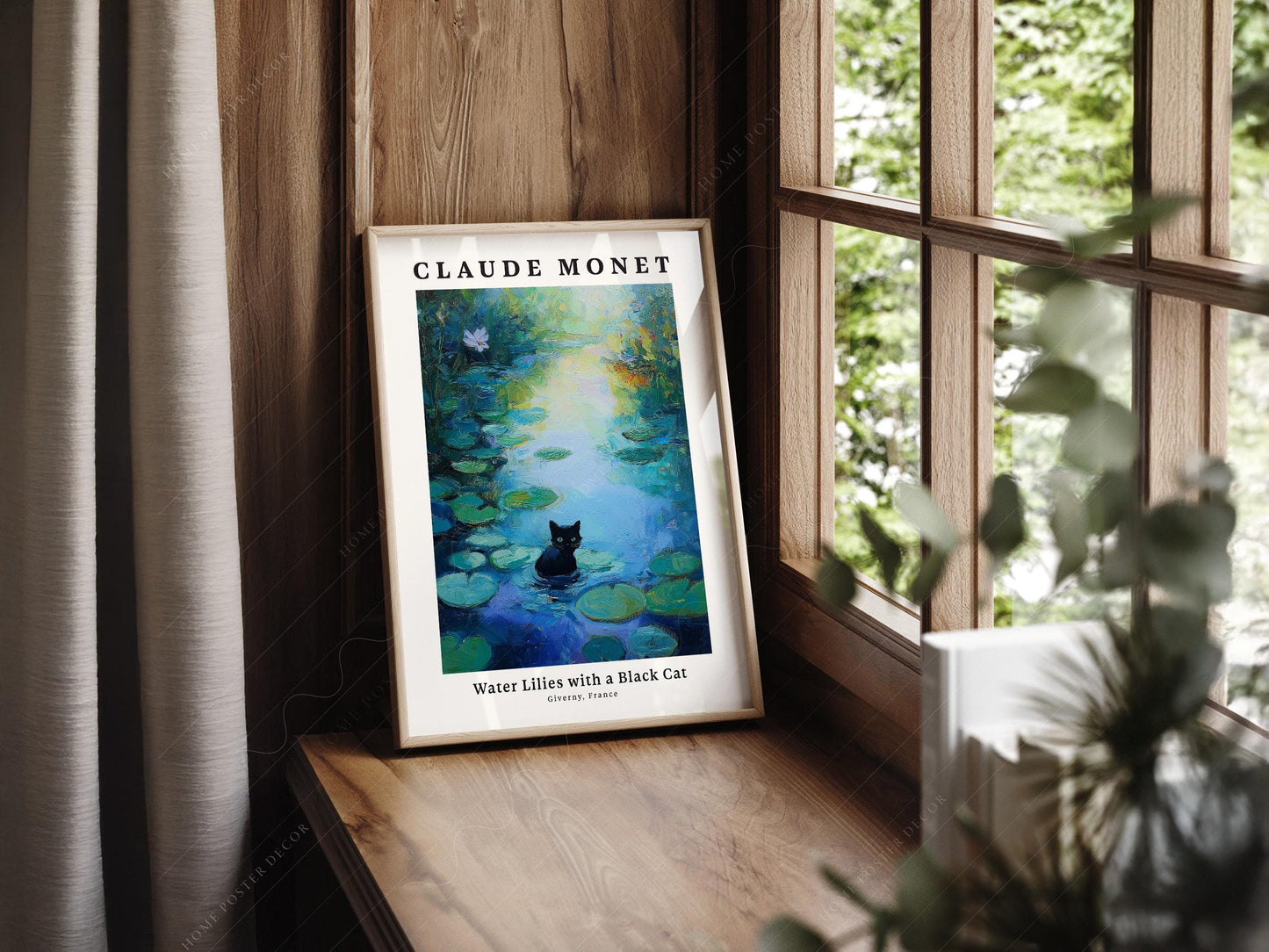 Claude Monet Water Lilies Black Cat Print – Whimsical – museum quality art print