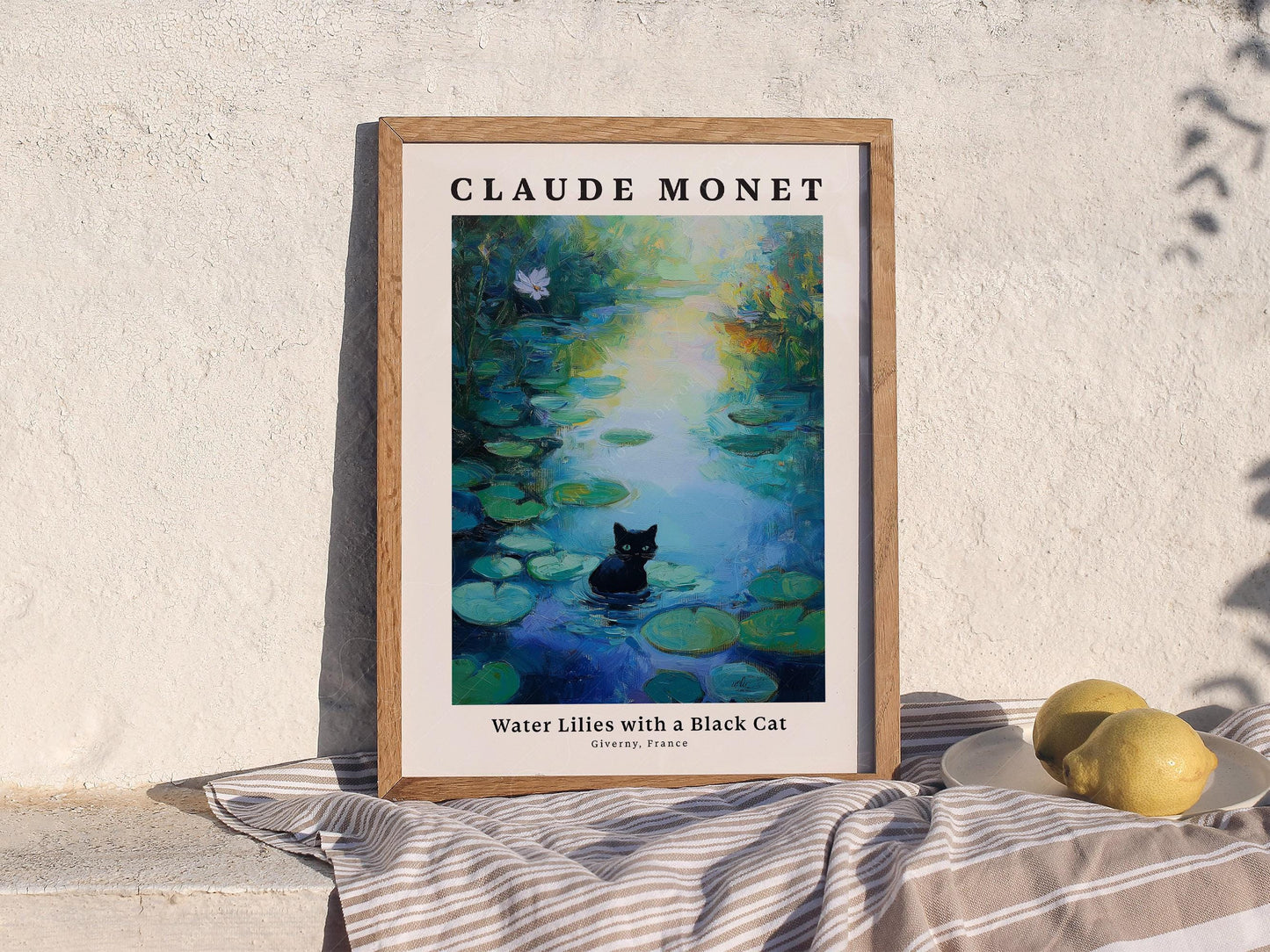 Claude Monet Water Lilies Black Cat Print – Whimsical – gallery wall art poster