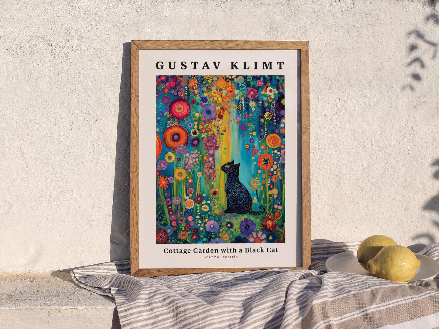 Gustav Klimt Cottage Garden with Black Cat Print – gallery wall art poster