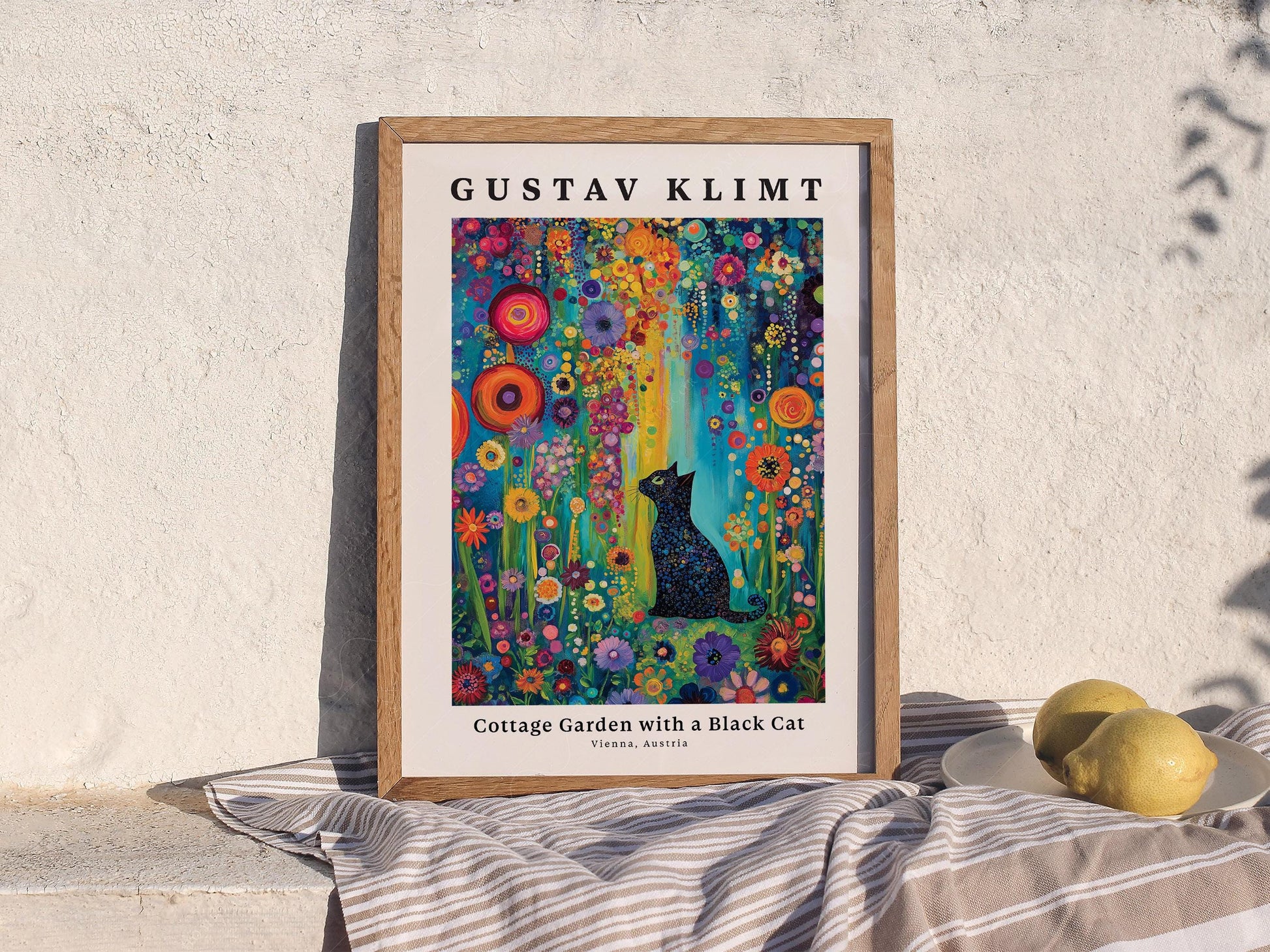 Gustav Klimt Cottage Garden with Black Cat Print – gallery wall art poster