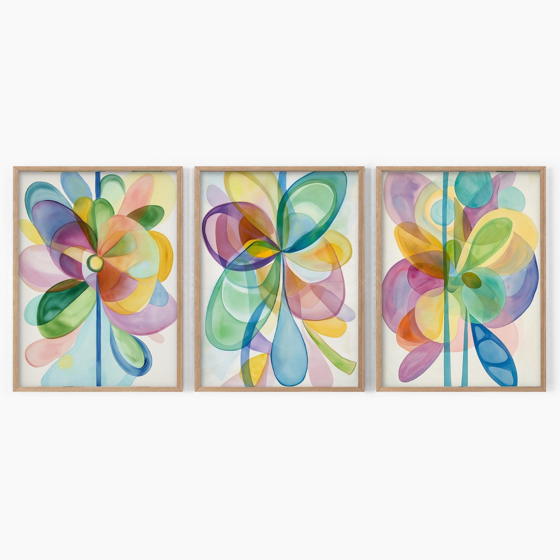 Abstract Watercolor Flowers Print Set – Colorful – classic art print reproduction