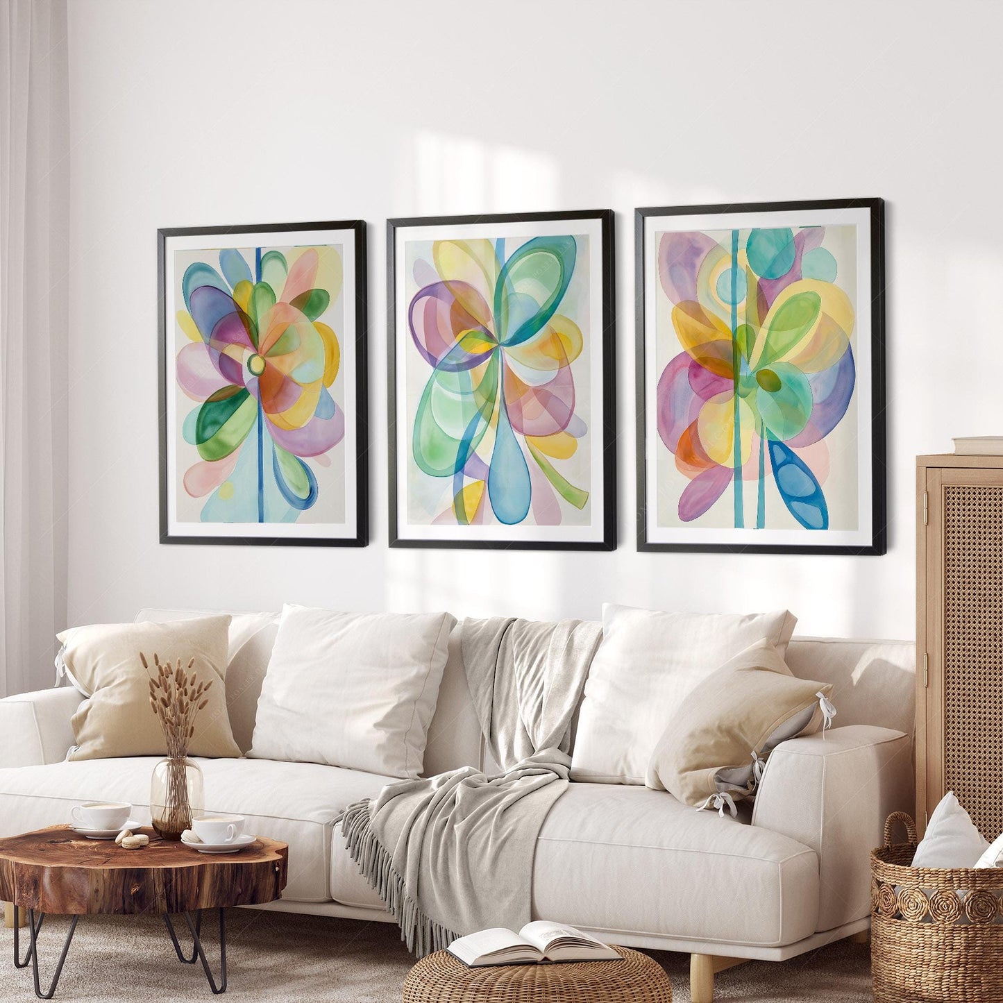 Abstract Watercolor Flowers Print Set – Colorful – fine art wall poster