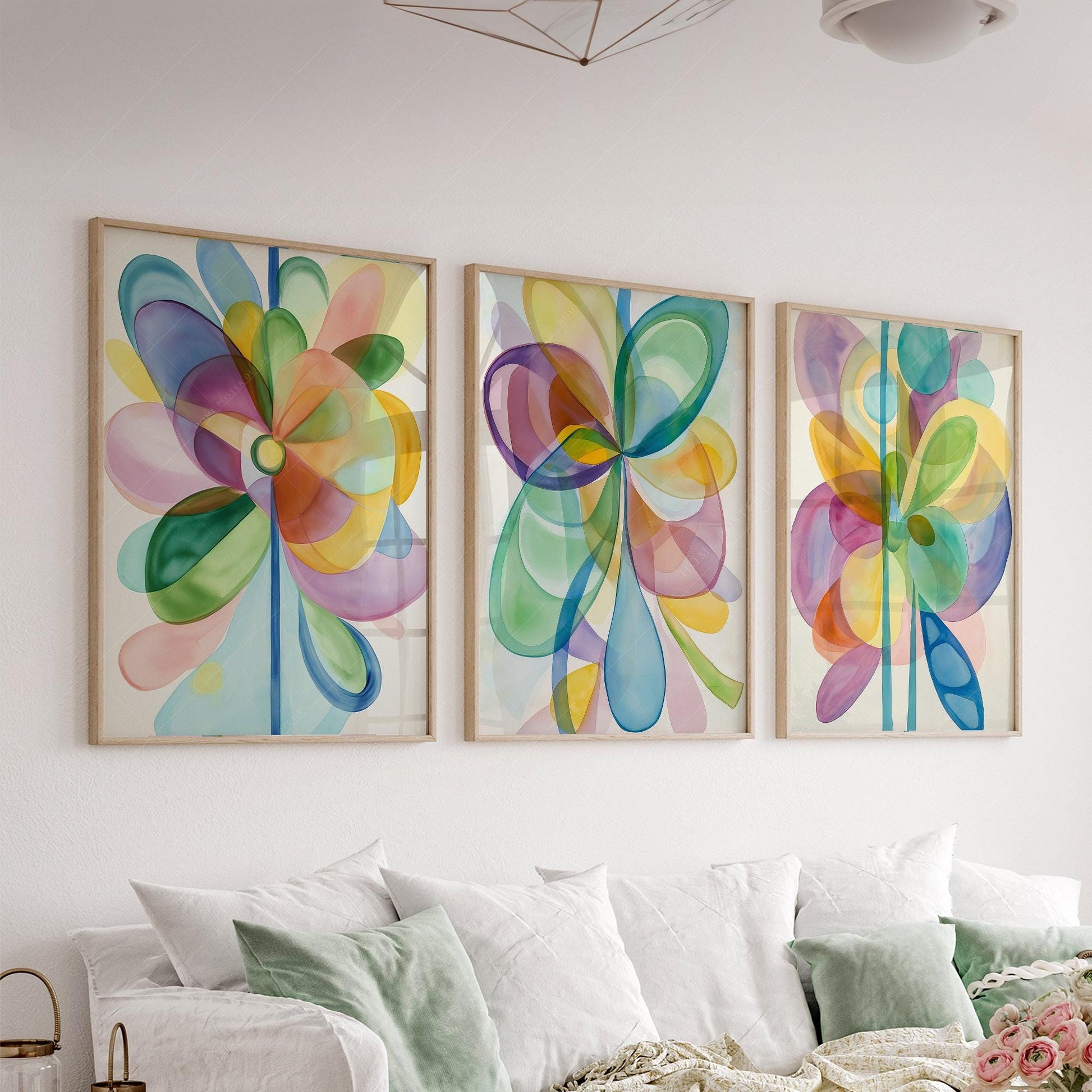 Abstract Watercolor Flowers Print Set – Colorful – gallery wall art poster