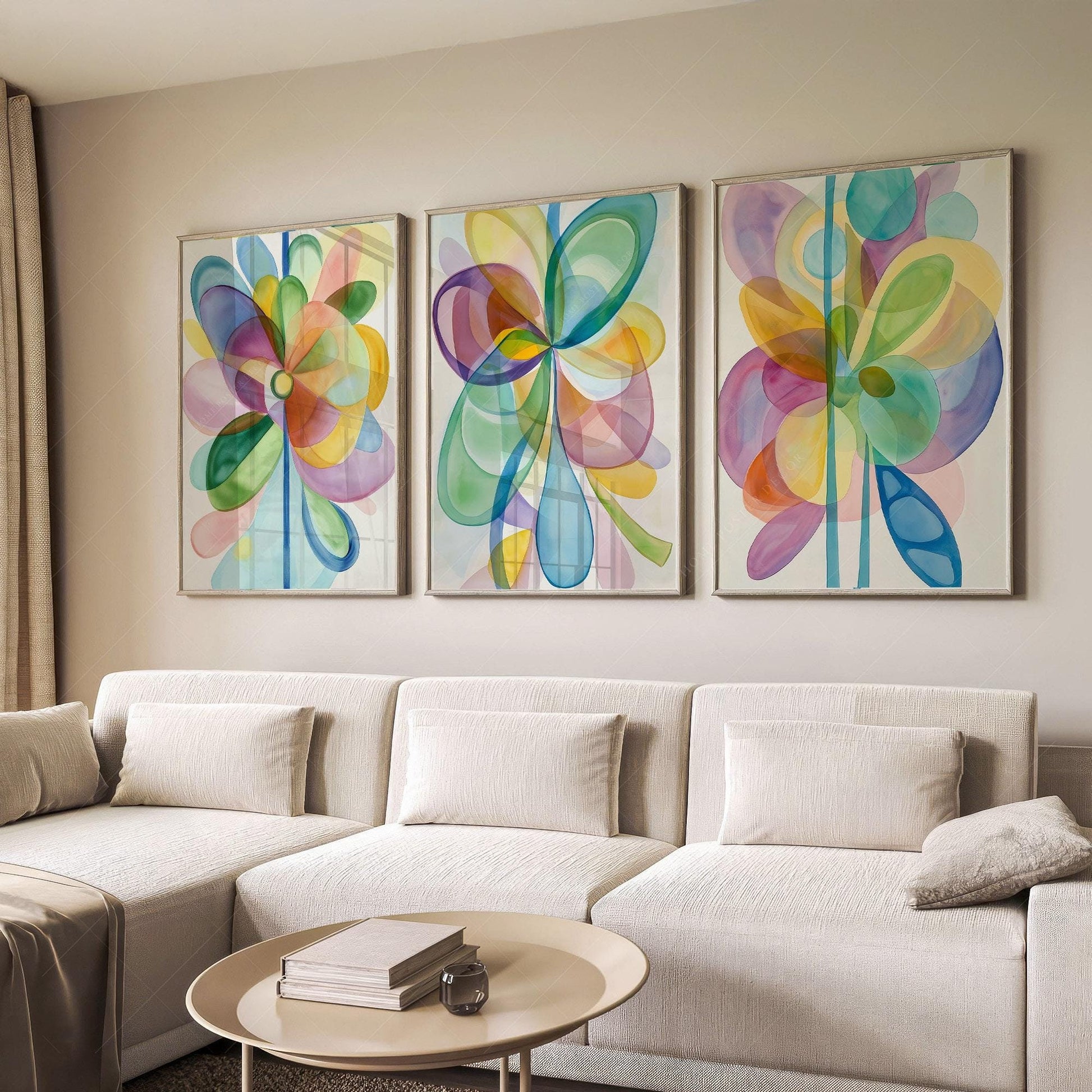 Abstract Watercolor Flowers Print Set – Colorful – museum quality art print
