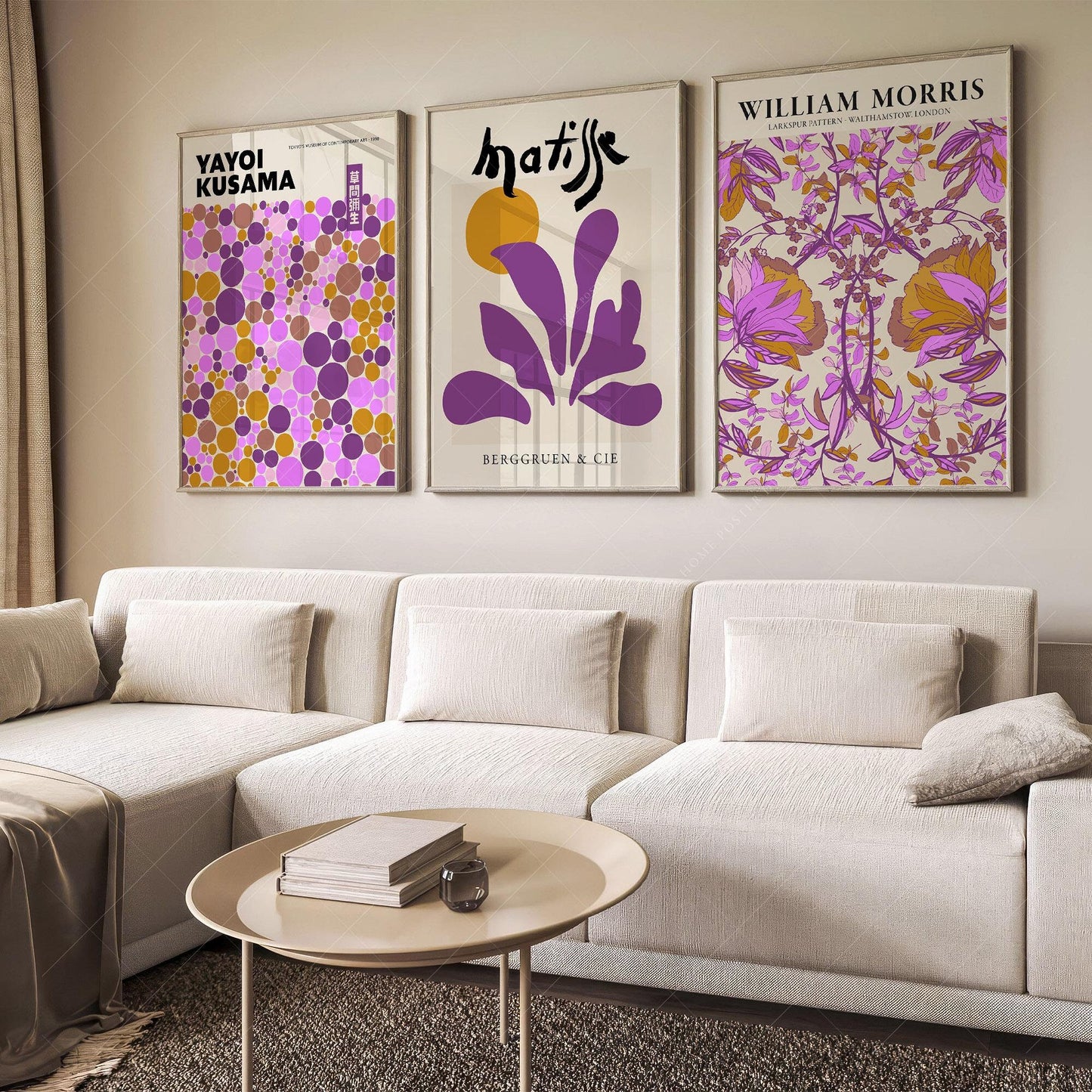 Matisse Morris Kusama Set of 3 Prints – Purple Boho – classic art print reproduction