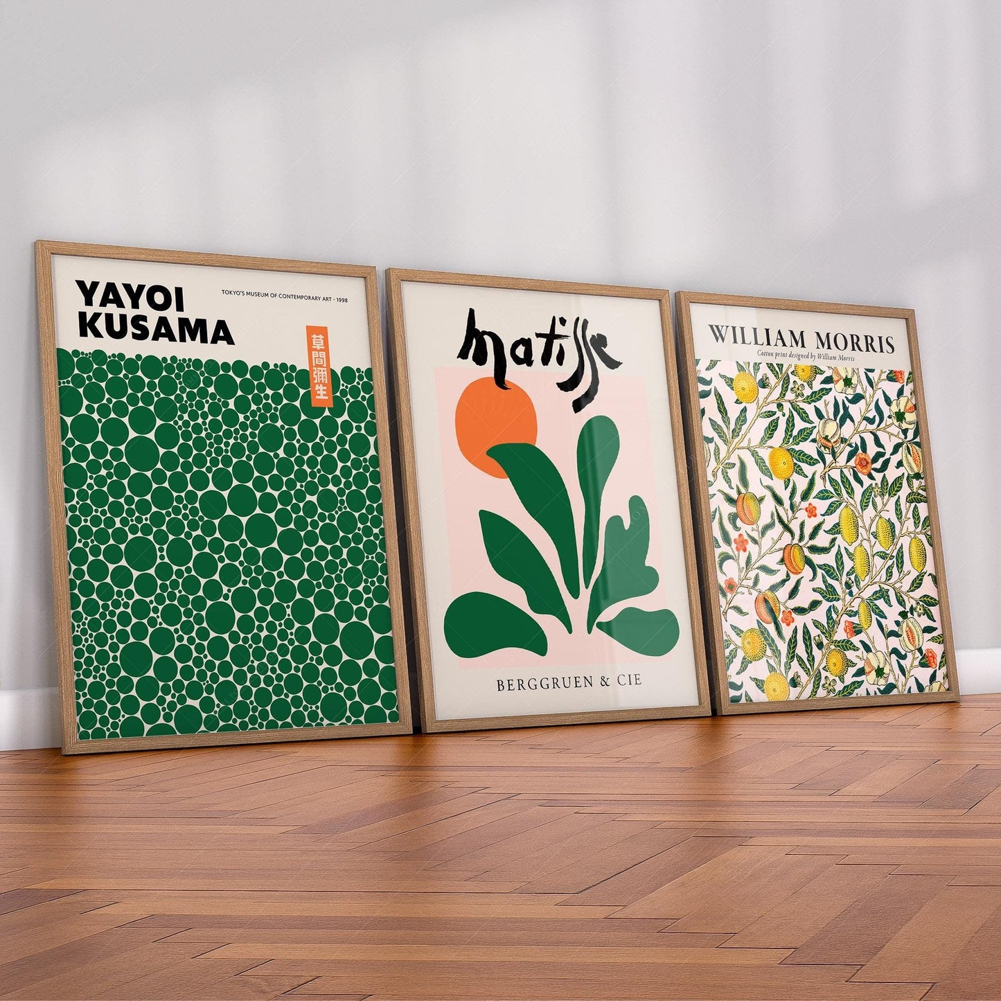 Kusama Matisse William Morris Set of 3 Prints – Green – museum quality art print