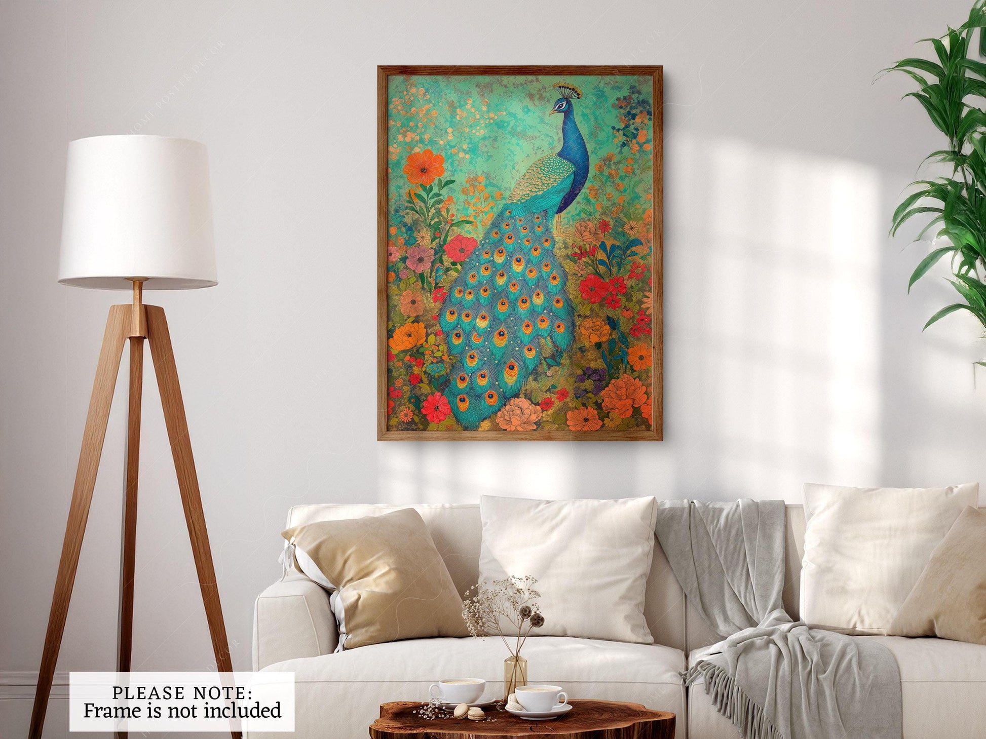 Colorful Peacock Garden Art Print – Vibrant Floral – nursery wall art for baby room