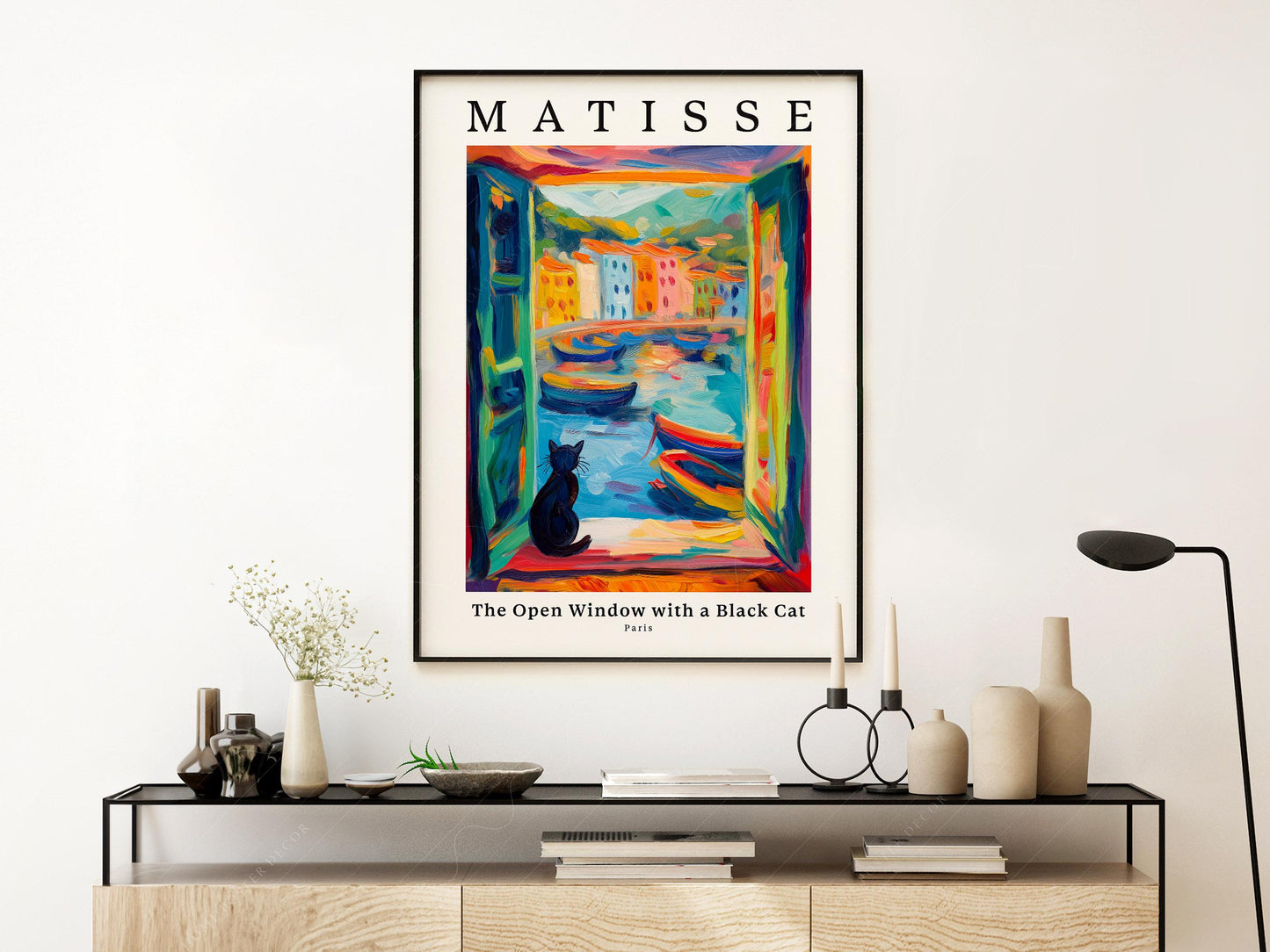 Henri Matisse The Open Window with a Black Cat Print – gallery wall art poster