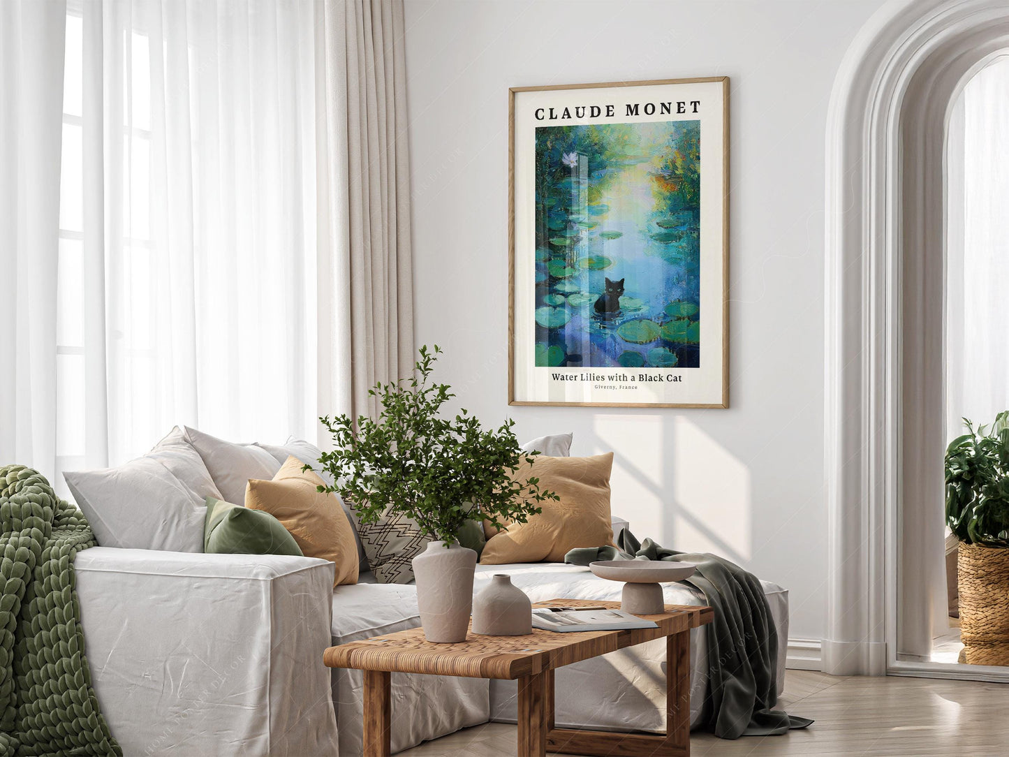 Claude Monet Water Lilies Black Cat Print – Whimsical – classic art print reproduction