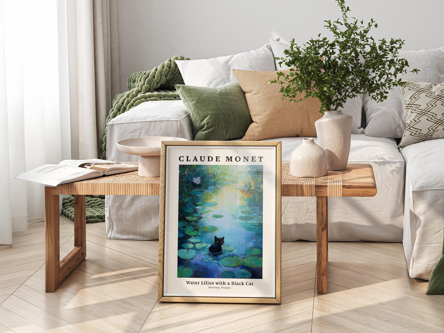 Claude Monet Water Lilies Black Cat Print – Whimsical – archival paper art print