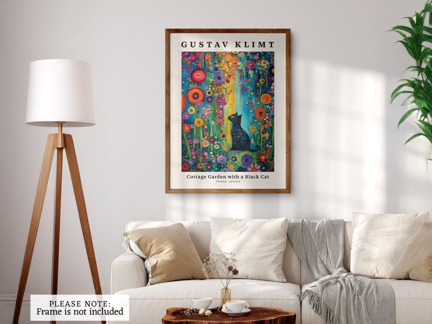 Gustav Klimt Cottage Garden with Black Cat Print – fine art wall poster
