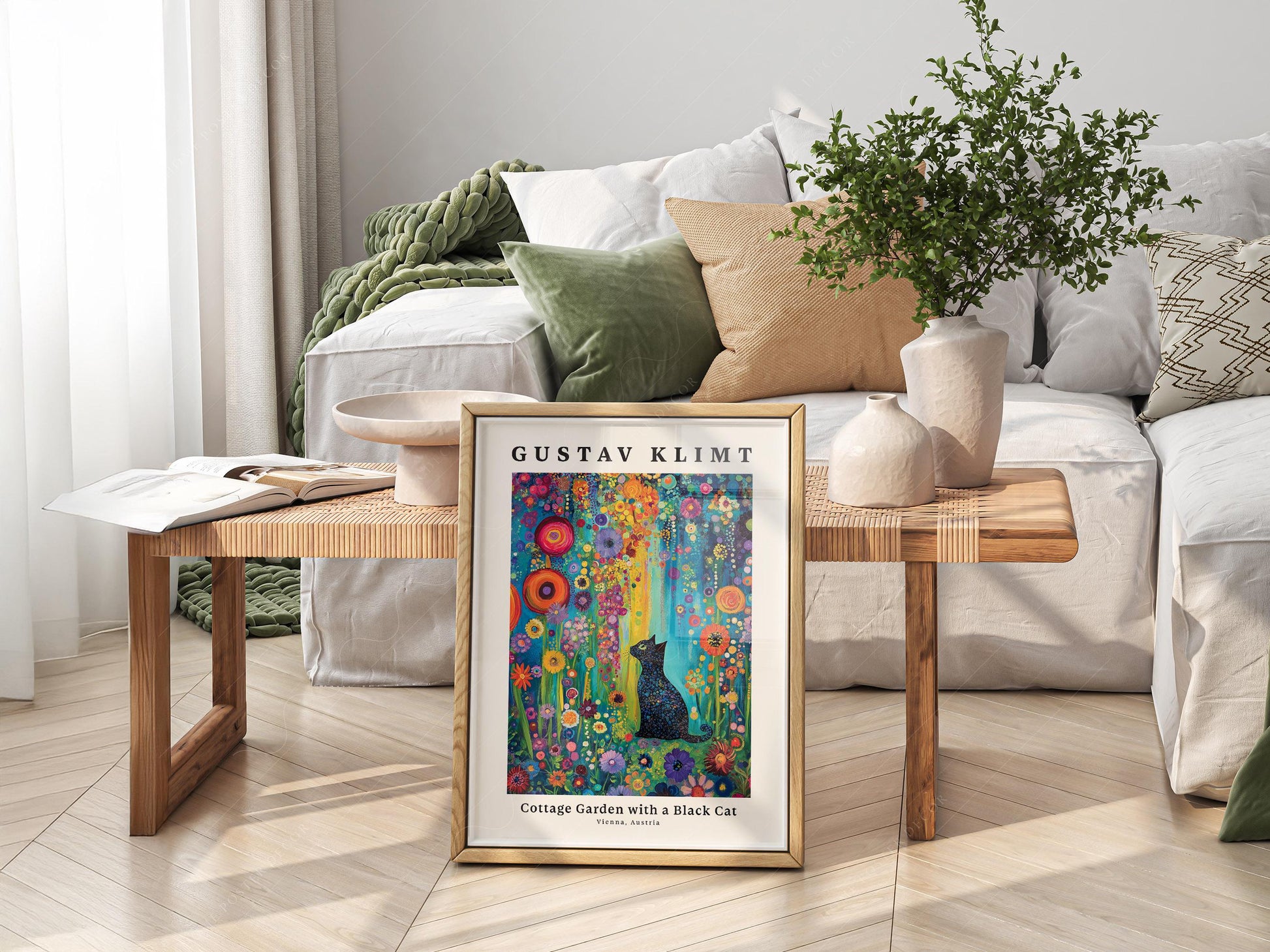 Gustav Klimt Cottage Garden with Black Cat Print – archival paper art print