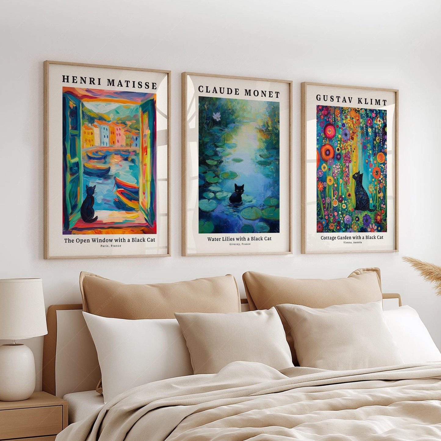 Black Cat Art Print Set of 3 – Matisse Monet Klimt – museum quality art print