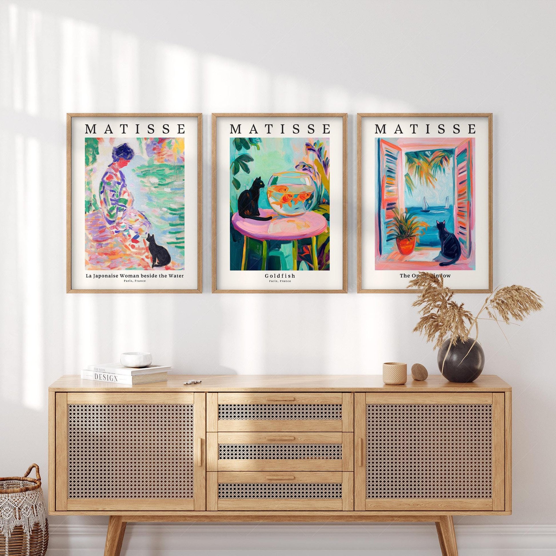 Matisse Black Cat Art Print Set of 3 – Colorful Wall – fine art wall poster