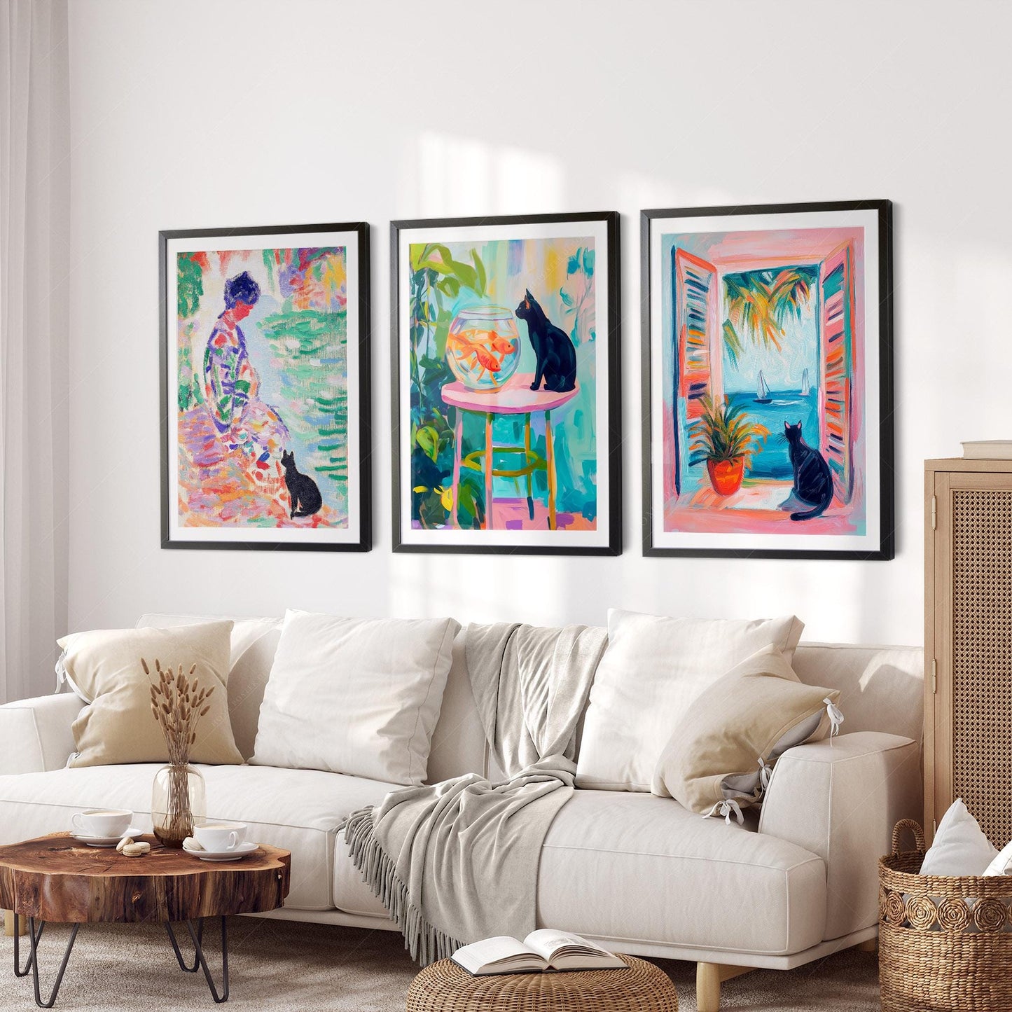 Matisse Inspired Black Cat Art Print Set of 3 – art poster for living room