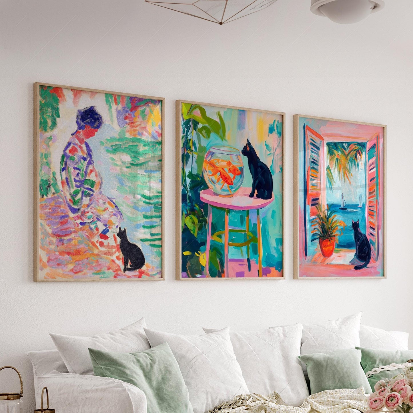 Matisse Inspired Black Cat Art Print Set of 3 – fine art print wall decor