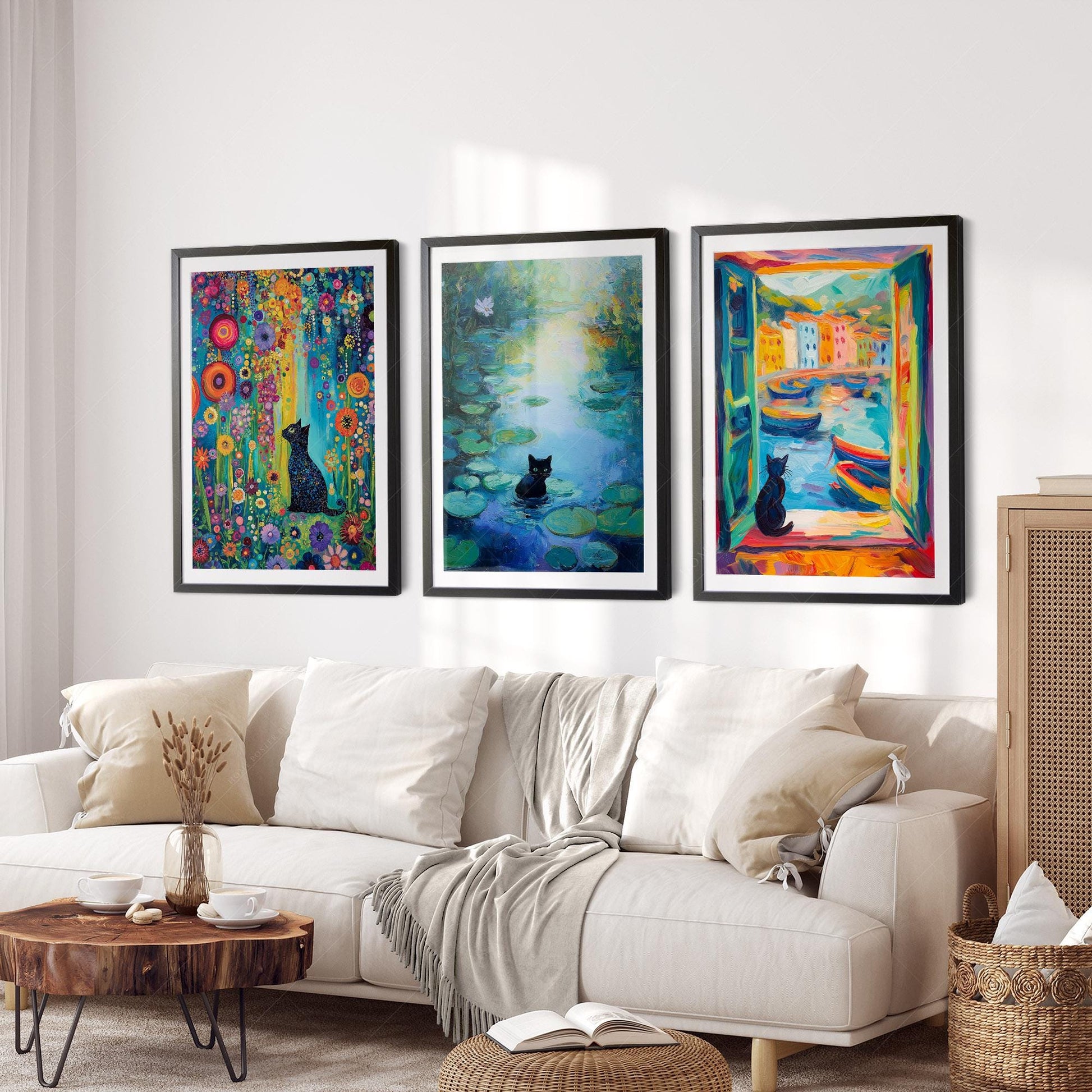 Black Cat Art Print Set of 3 – Famous Paintings – fine art wall poster