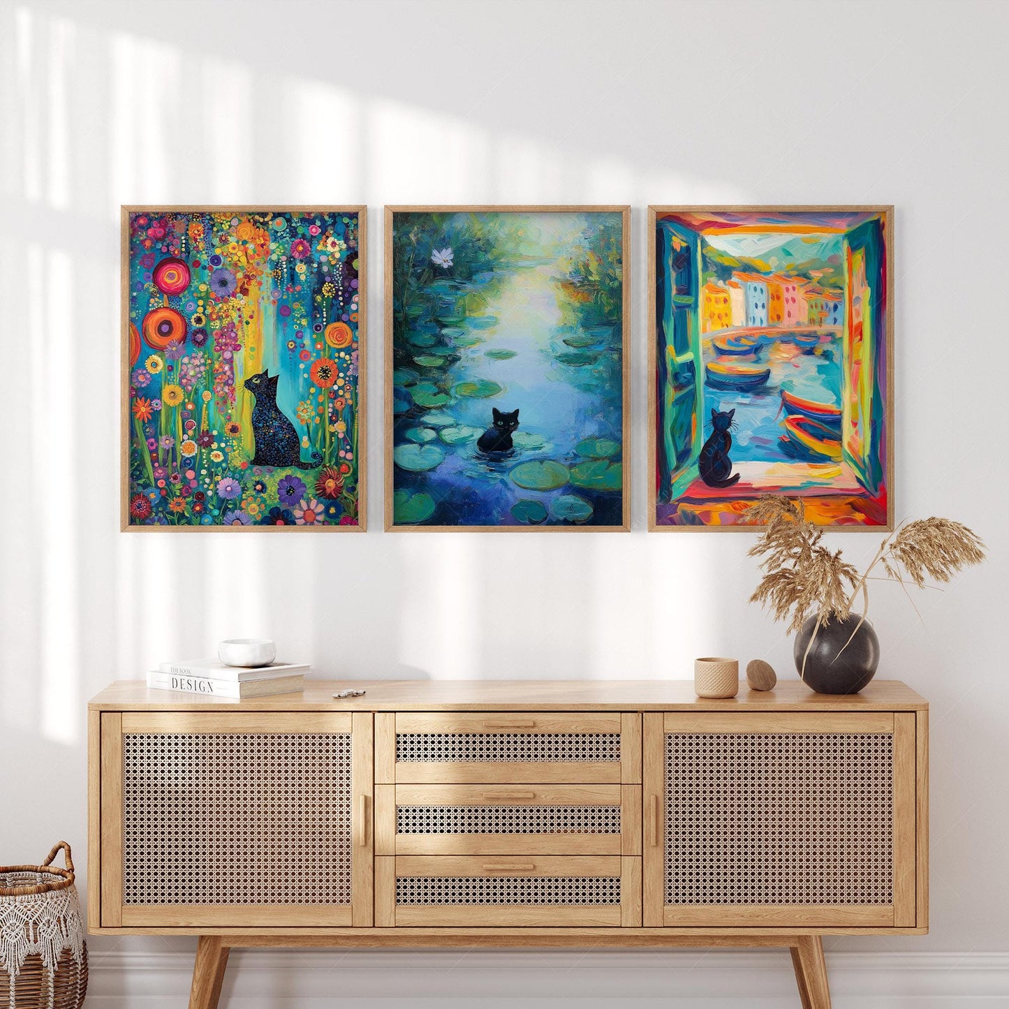 Black Cat Art Print Set of 3 – Famous Paintings – art poster for living room