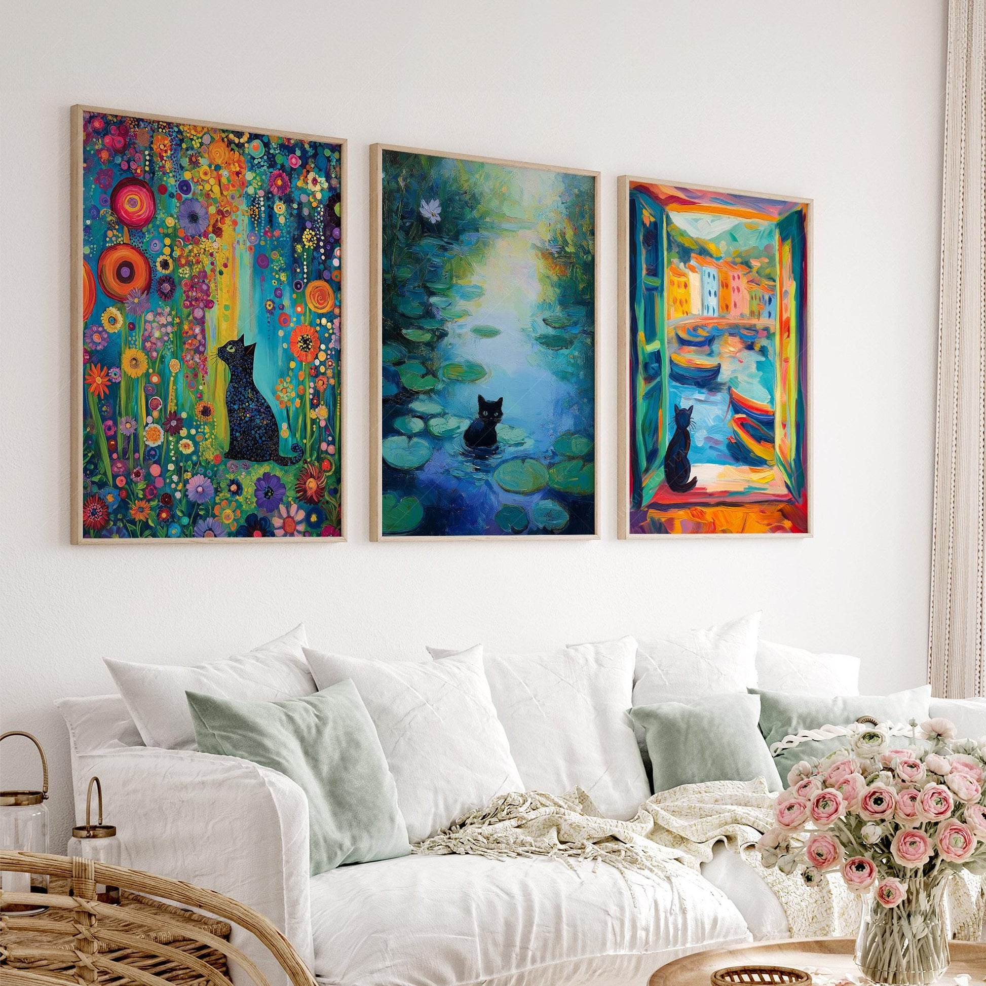 Black Cat Art Print Set of 3 – Famous Paintings – archival paper art print