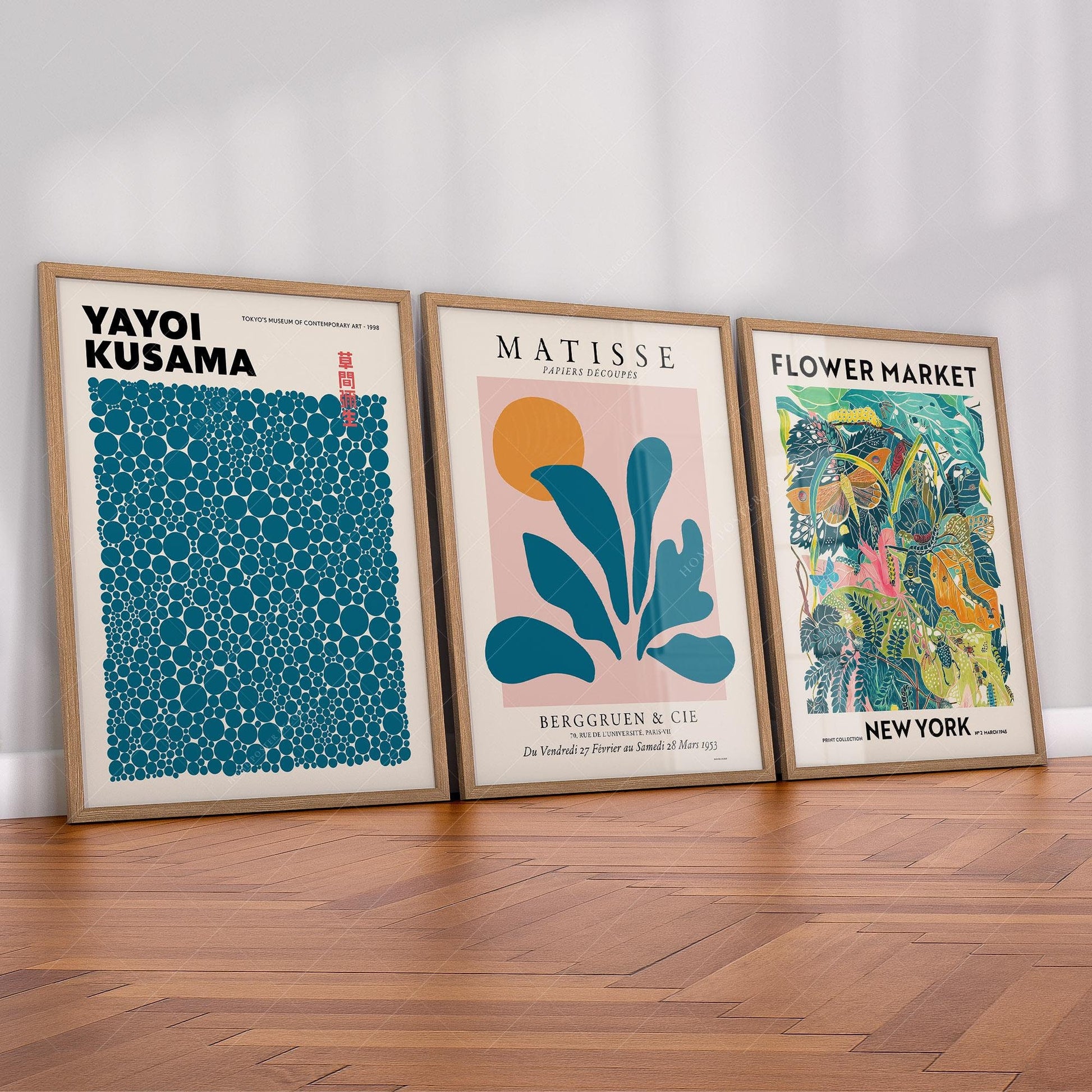 Teal Gallery Wall Set – Matisse Kusama Flower Market – exhibition poster wall art